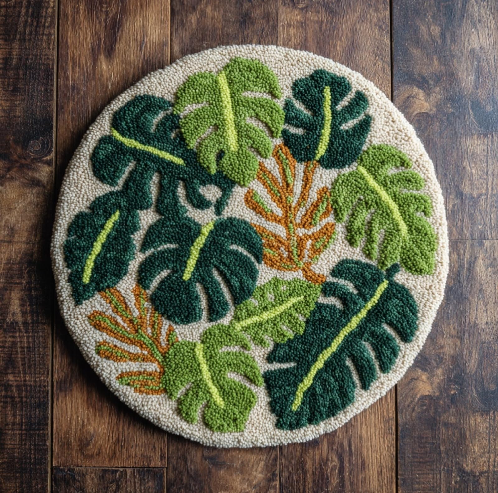 WallustrioaW DIY Latch Hook Rug Kits with Printed Canvas,Banana Leaves,Floor Mat Crochet,Carpet Tapestry for Adult Craft Kits for Women,Relaxing Home Art Project,50x50cm