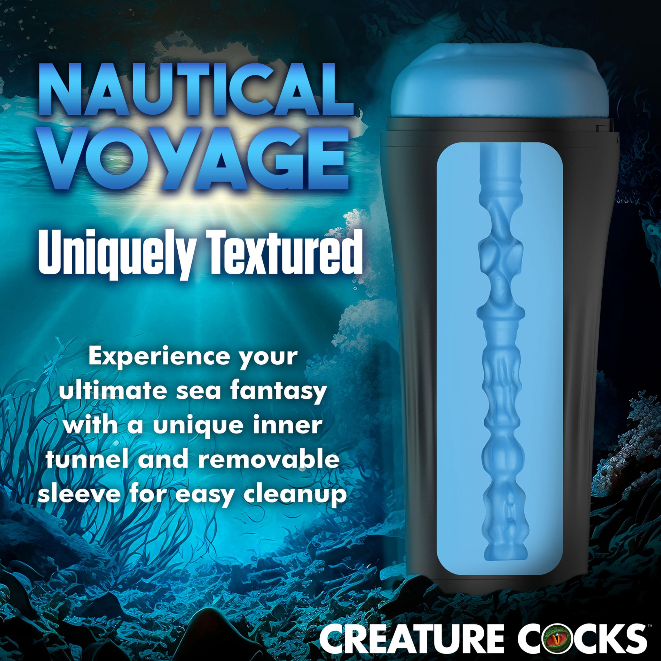 Masturbateur Homme Creature Pussidon Bleu - Silicone Nervuré - Neuf