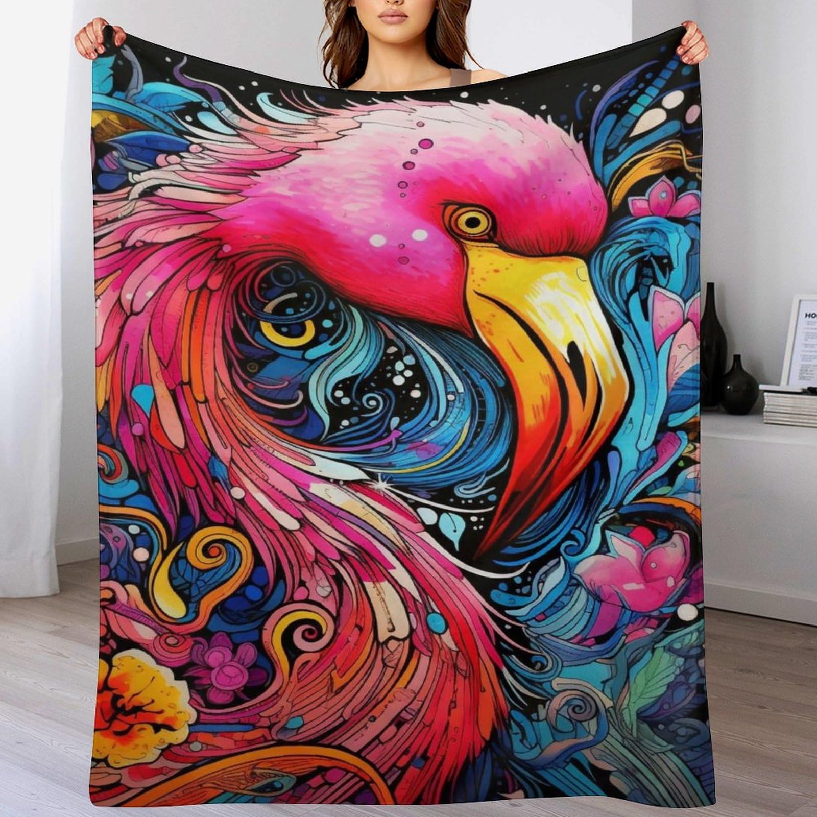 Couverture plaid flamant rose linge de lit cadeau idéal 180x200