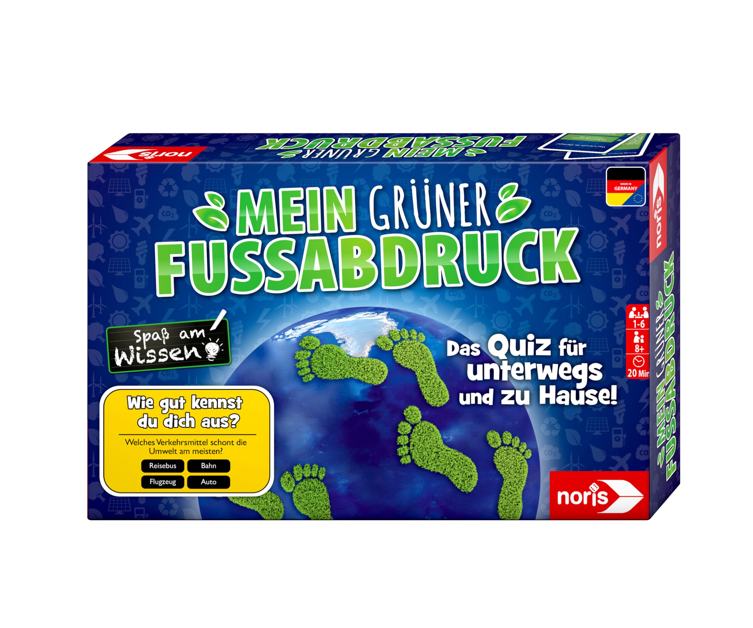 noris 606011986 Mein grüner Fußabdruck - Quizspiel, für 3 bis 6 Spieler – mit Frage und Wahlmöglichkeiten, ab 8 Jahren