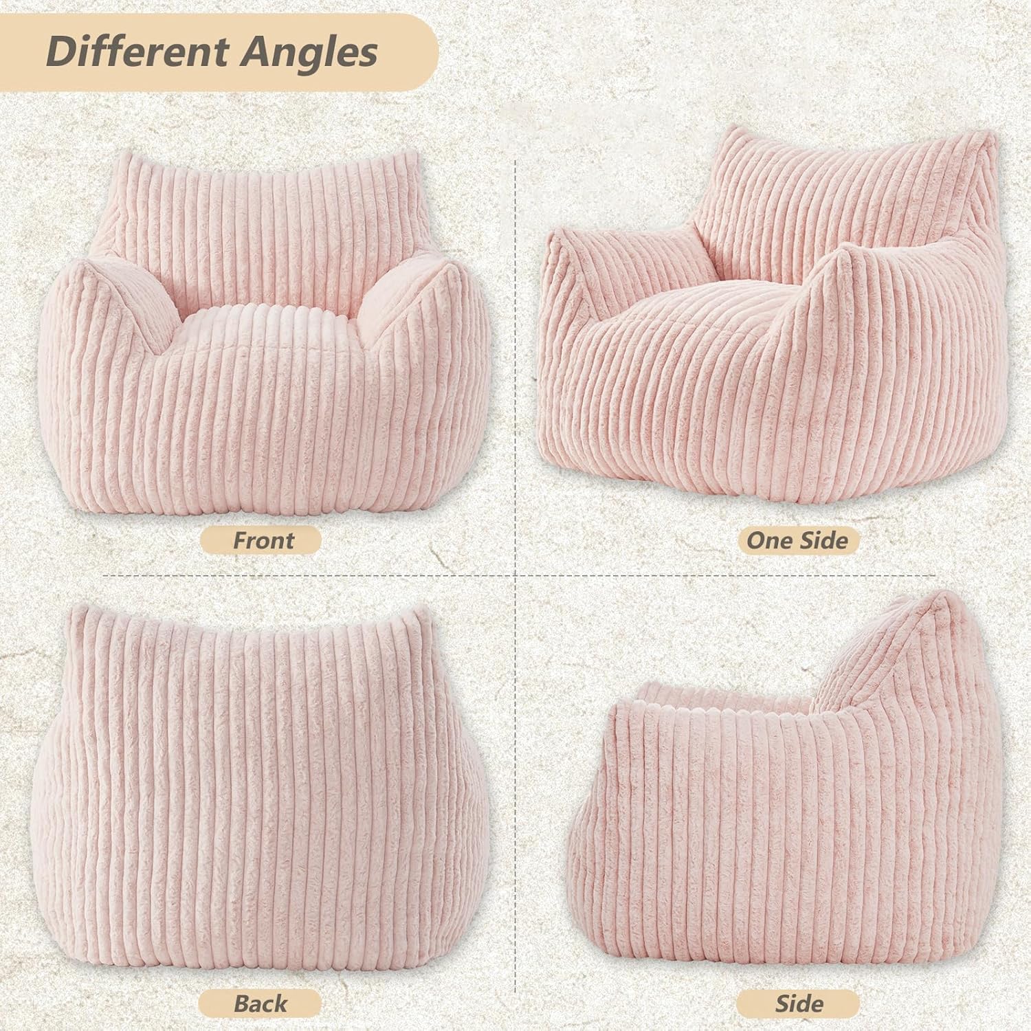 Giant Bean Bag Chairs for Adults Teens, Large Bean Bag Sofa Chairs with Filling Comfy Fuzzy BeanBag Chair with Armrests for Bedroom Living Room Reading - Image 8