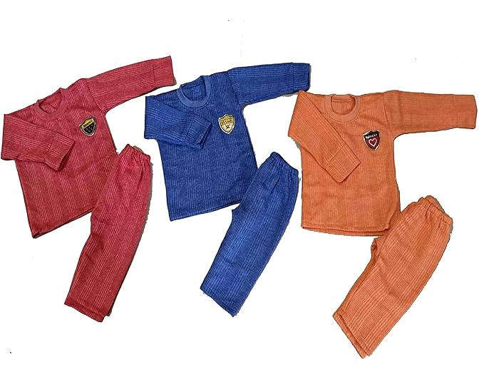 G Beauty Unisex Kids Winter Wear Thermal Innerwear Top & Full Pant Woolen Warmer Combo Set for Girls Boys - Pack of 3