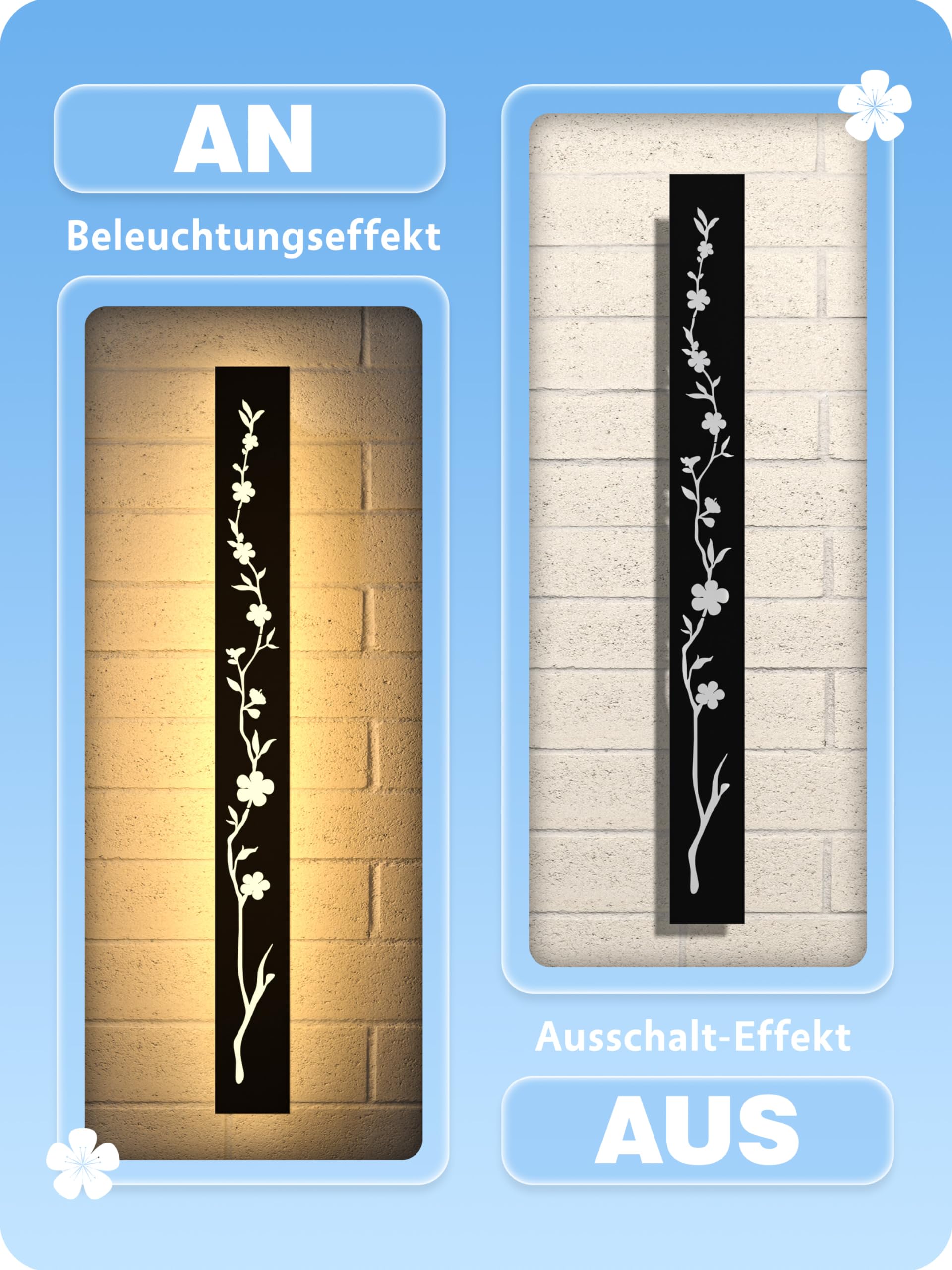 LUOLONG Led Lange Wandleuchte Schwarz 80cm Außenwandleuchte 25W IP67 Wasserdicht Villa Wandlampe 3000K Pfirsichblüten Design Lang Wandleuchten Außenwände Gärten Porch Treppe Terrassen Beleuchtung