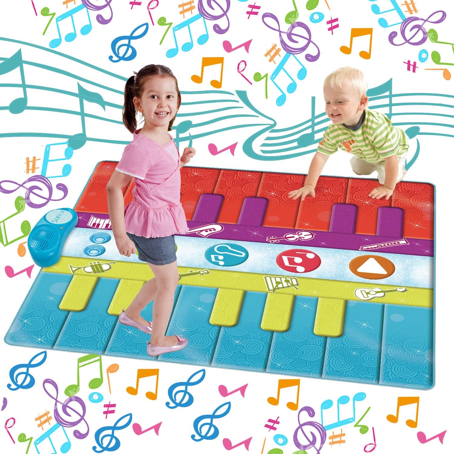 SUNLIN Giant Floor Piano Mat, 24 Keys Keyboard Play Mat, Jumbo Musical Instrument Toys Gift for Boys Girls Kids Toddlers (71"x29") - Dance Mat with Record, Playback, Demo, Education Toys for Age 3+: Toys & Games