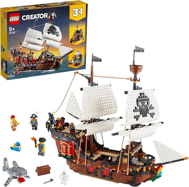 LEGO 31109 Creator 3in1 Pirate Ship, Inn & Skull Island Toys, Gift for Boys & Girls age 9 Plus Years Old with Minifigures and Shark Figure