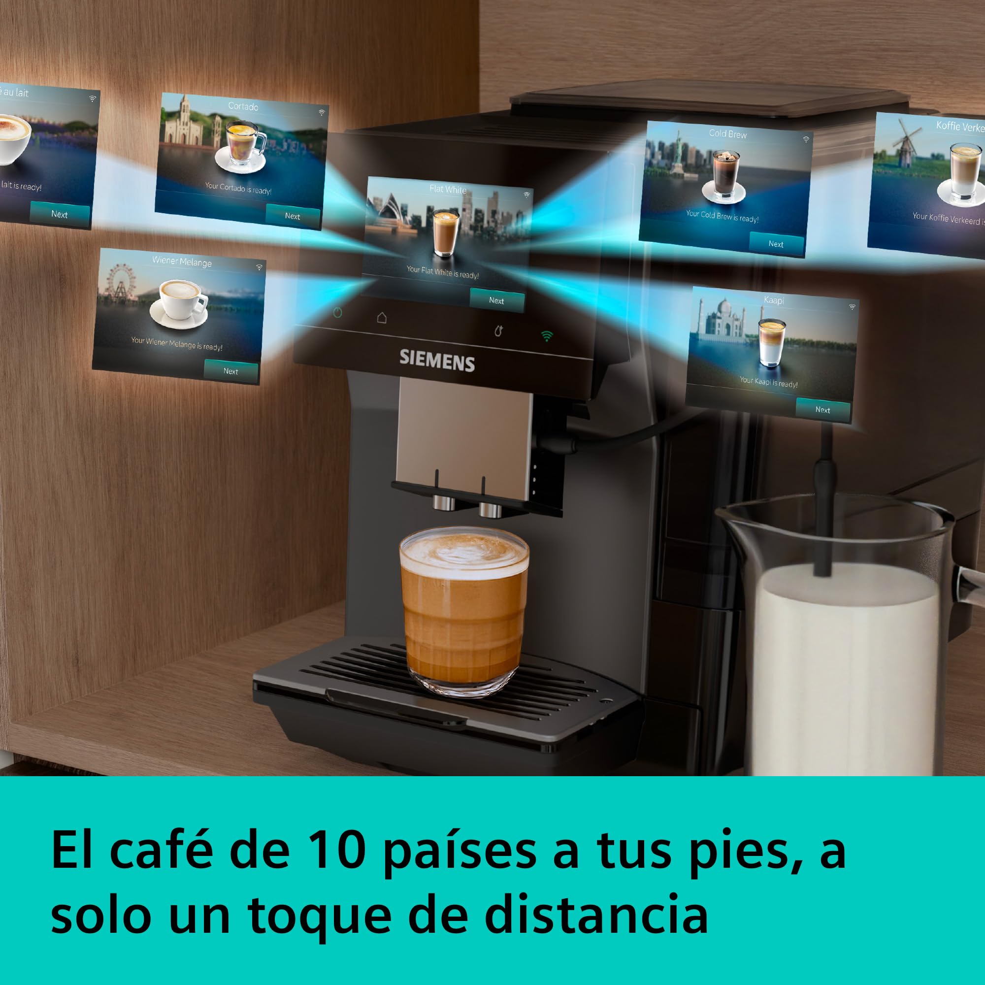 SIEMENS, Cafetera Superautomática, EQ700 iAroma, pantalla táctil, Cold Brew y Slow Brew, App Home Connect, morning haze, TP725E01