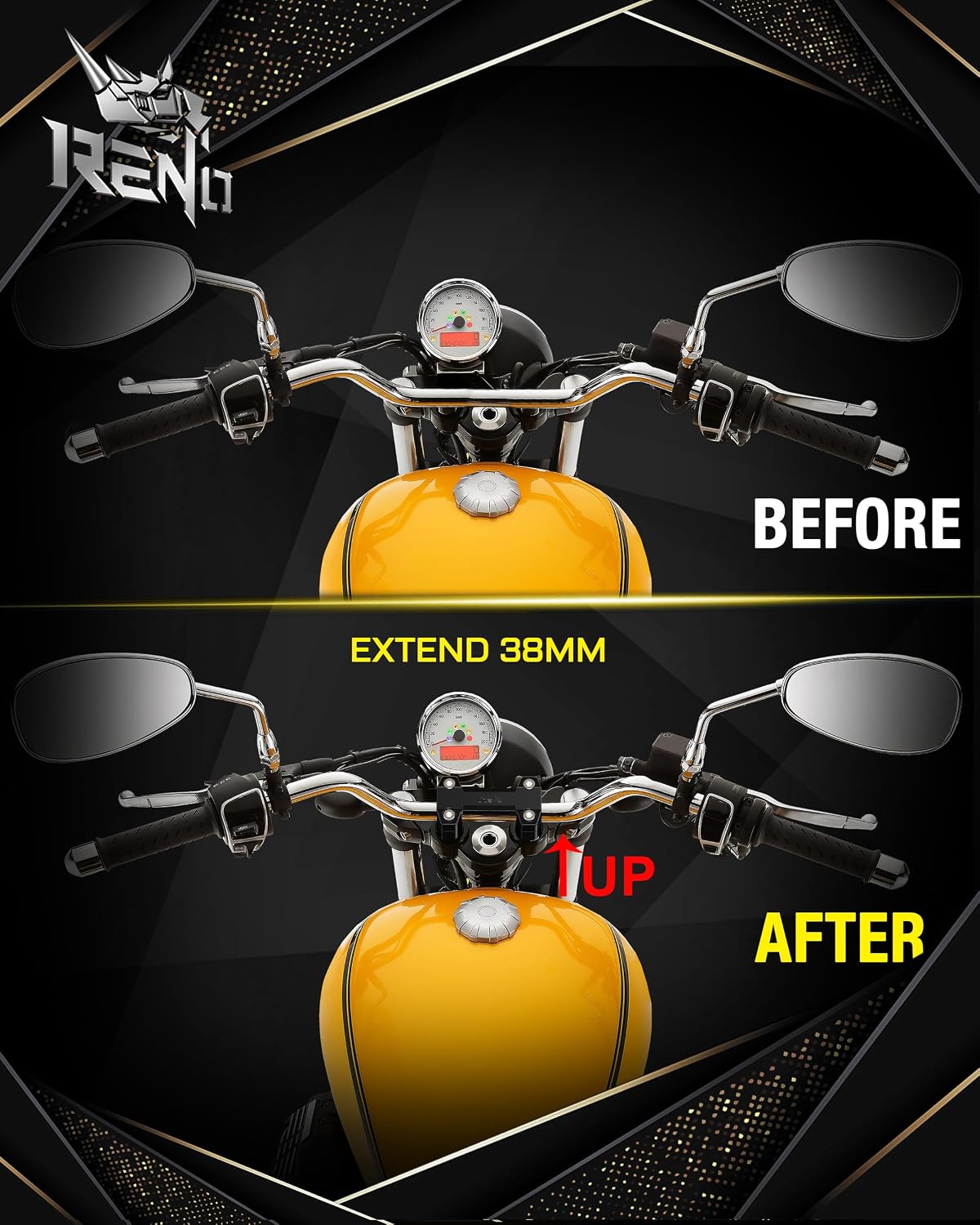 RENO Motorcycle Handlebar Riser Clamp, Aluminum Black Increase 1-1/2" Motorcycle Handlebar Height Compatible with Touring Road Glide/FLTR X XS SE U XST K/FLHR C S SE6 XS (1 Pack)