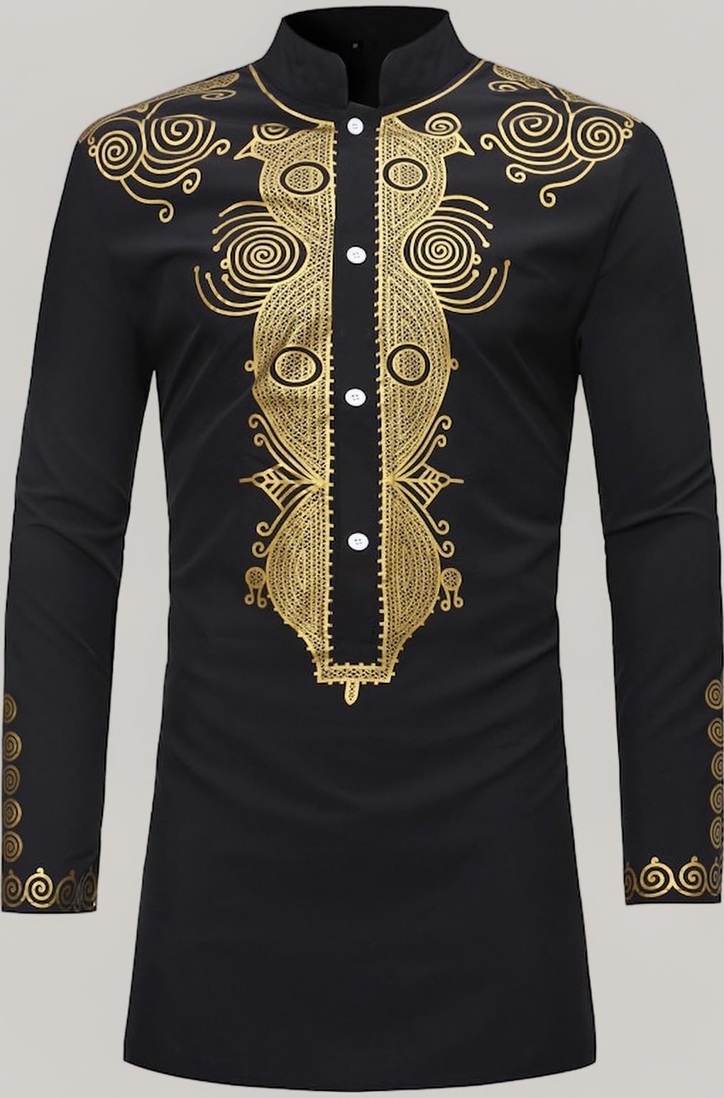 Men's Basic Style African Dashiki Stand Up Collar Shirts