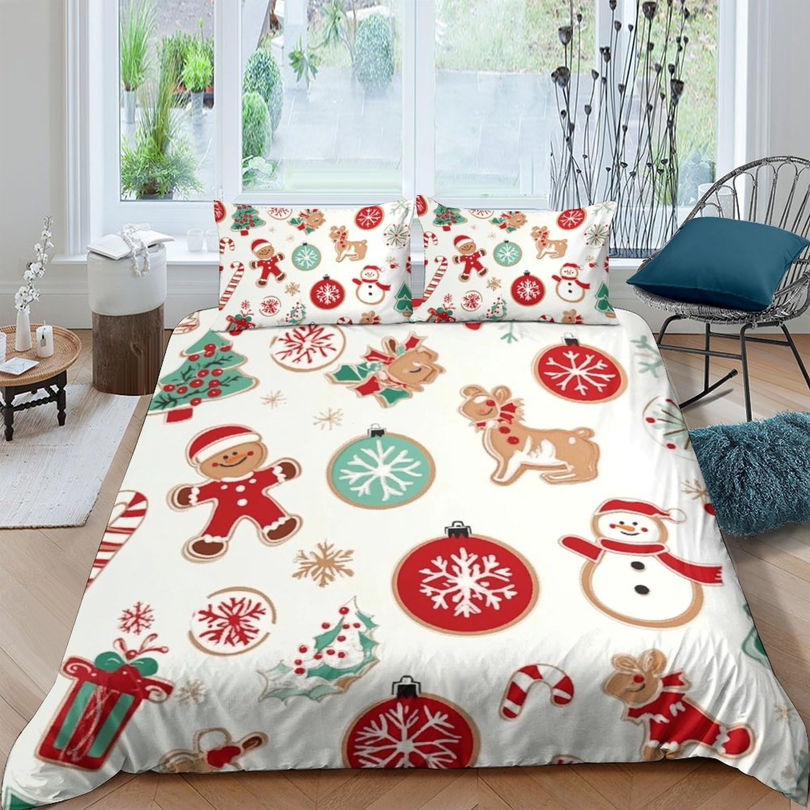 Ctjqhvkz Style-9 3D Printed Christmas Gingerbread Fitted Sheet Microfiber Soft Anti-Slip Reindeer Bed Sheet For Bedroom Dorm Decor Single（135X200cm）