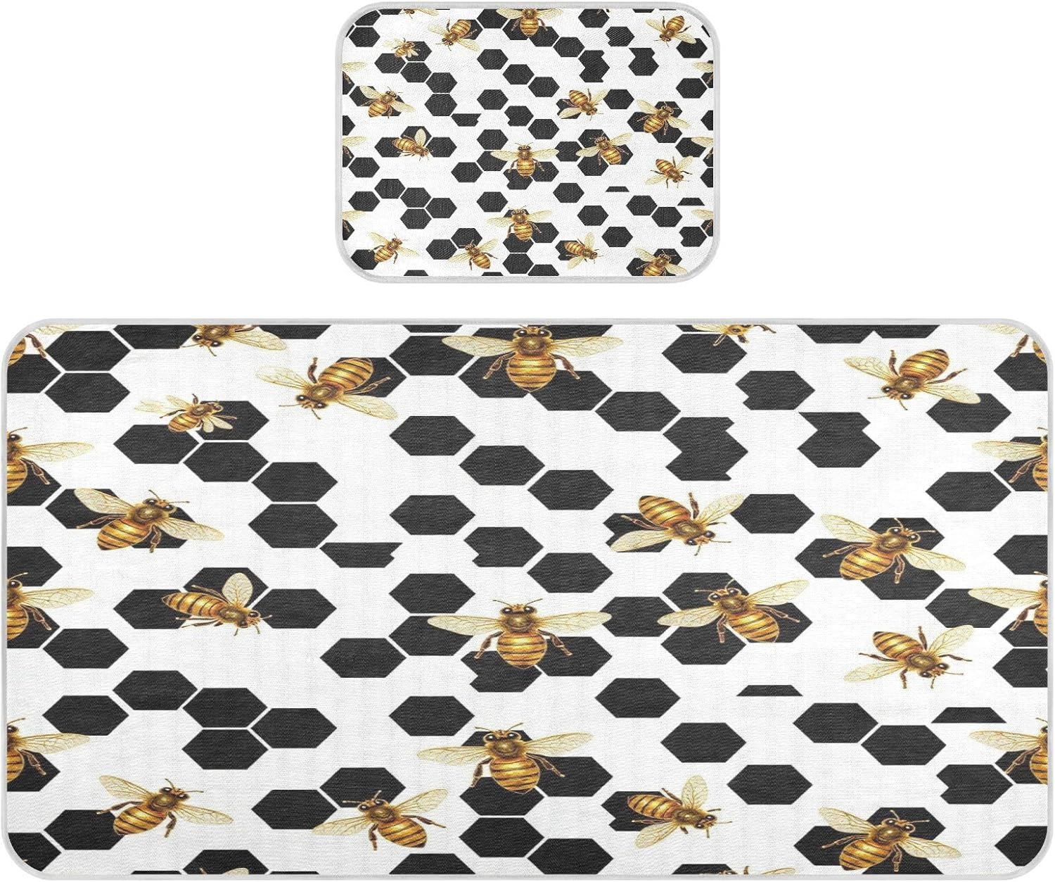 Cooling Baby Fitted Crib Mattress 28" x 52" Breathable Black Yellow Queen Bee Garden Bed Pads for Kids for Baby&Toddler
