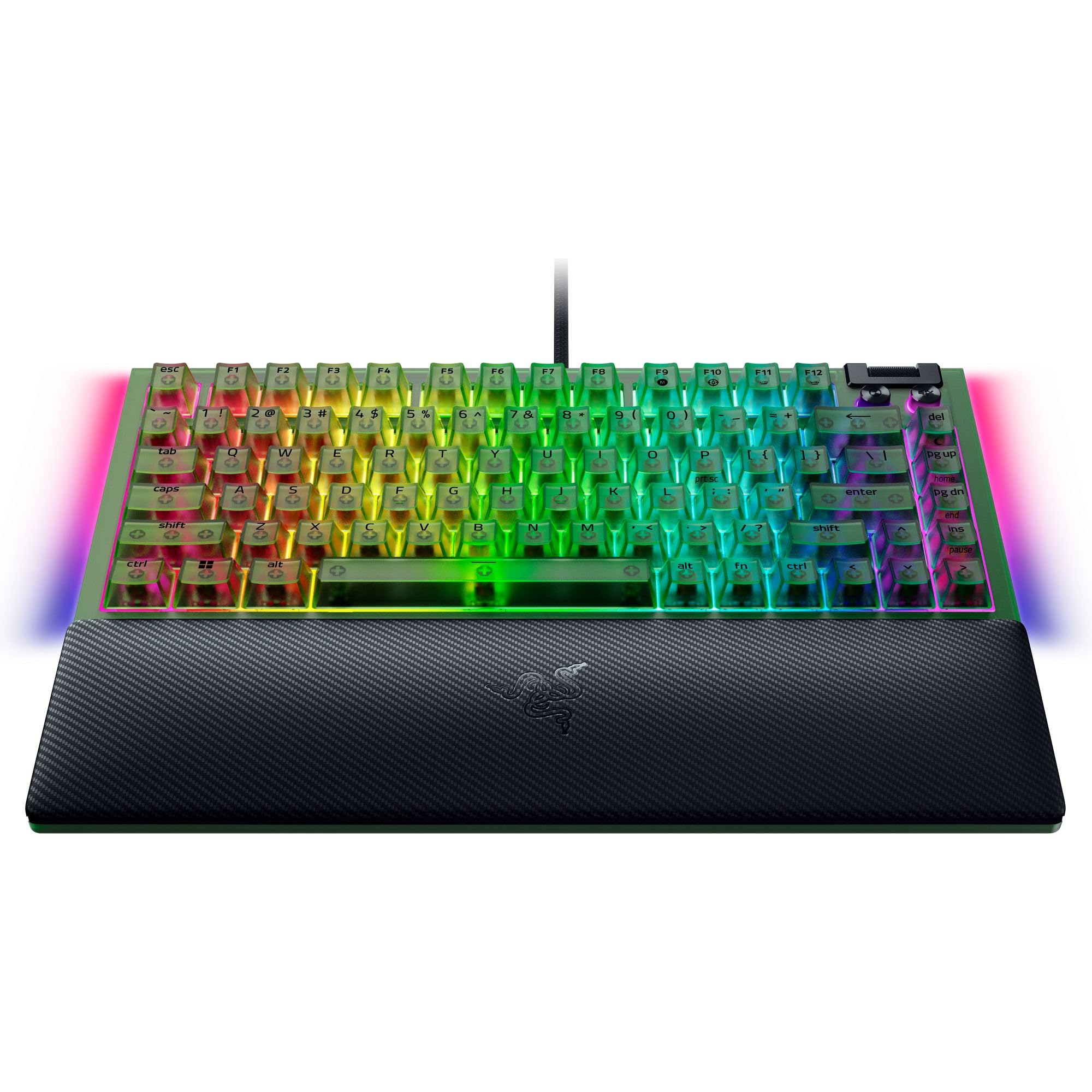 Razer BlackWidow V4 - Tastiera meccanica da gioco 75%, design hot-swap, compatta e resistente, interruttori tattili arancioni, Chroma RGB, MF Roller e tasti multimediali, comodo poggiapolsi, verde