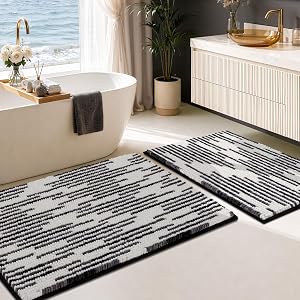 BSICPRO Bathroom Rugs Sets 2 Piece, Modern Bath Mat 20"x32"+16"x24", Black
