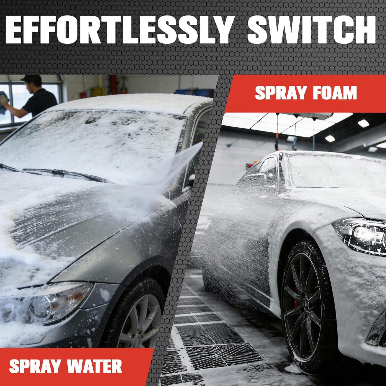 Pressure Washer Gun with Foam Cannon Kit, 1/4” Quick Connect, 5 Adjustable Nozzles & Dual Switch for Car Wash Foam Gun & Pressure Washer Gun