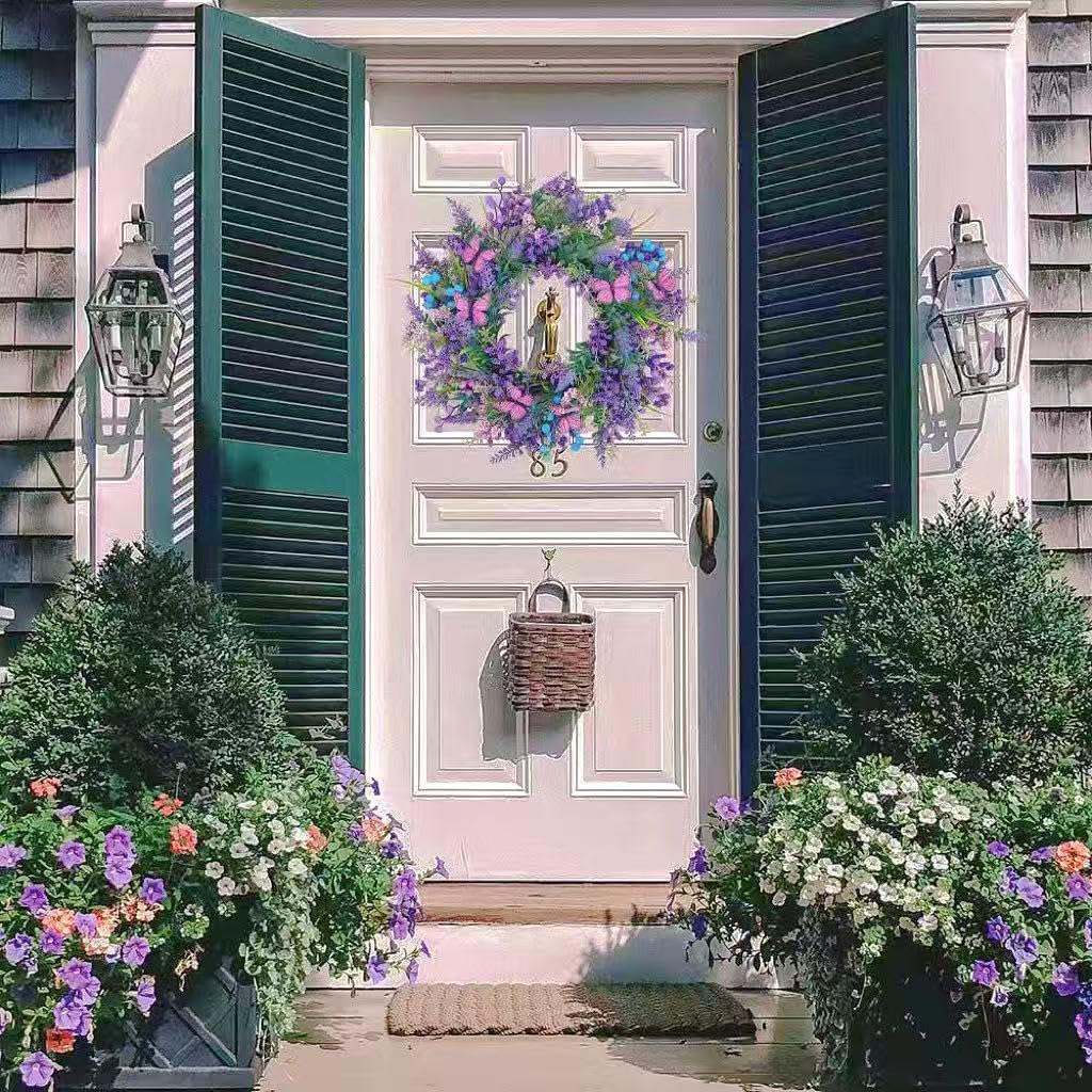 18in Lavender Wreath Butterfly Berry Front Door Porch Wall Decor