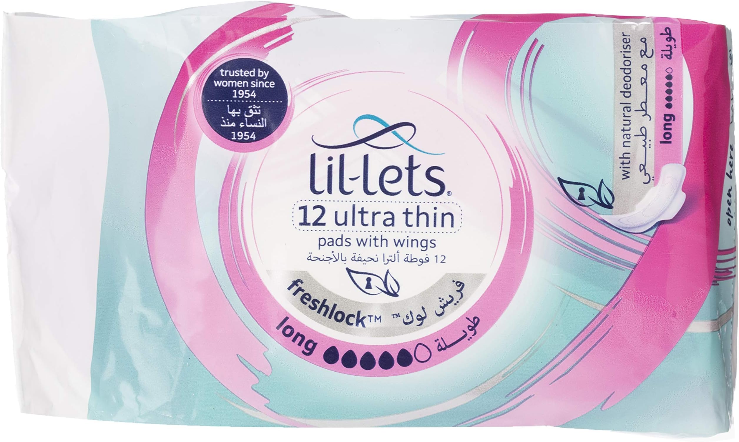 Lil-Lets Freshlock Ultra Long Thin Pads - Pads with Wings for Extra Security - Super Soft Cotton Feel -Leak Proof Protection - Amazing Comfort - With Natural Deodoriser - Fragrance Free -12 Units