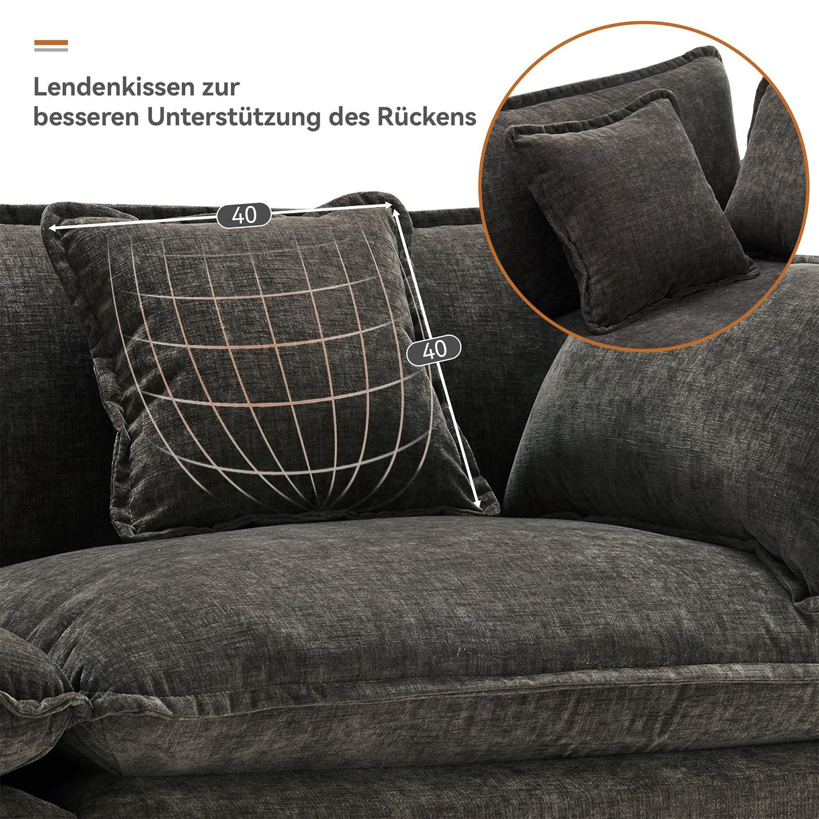 Billg Divano Angolare Componibile, Divano Letto 3 Posti a Forma di L, Tessuto di Ciniglia, 283 x 147 x 84 cm, Grigio