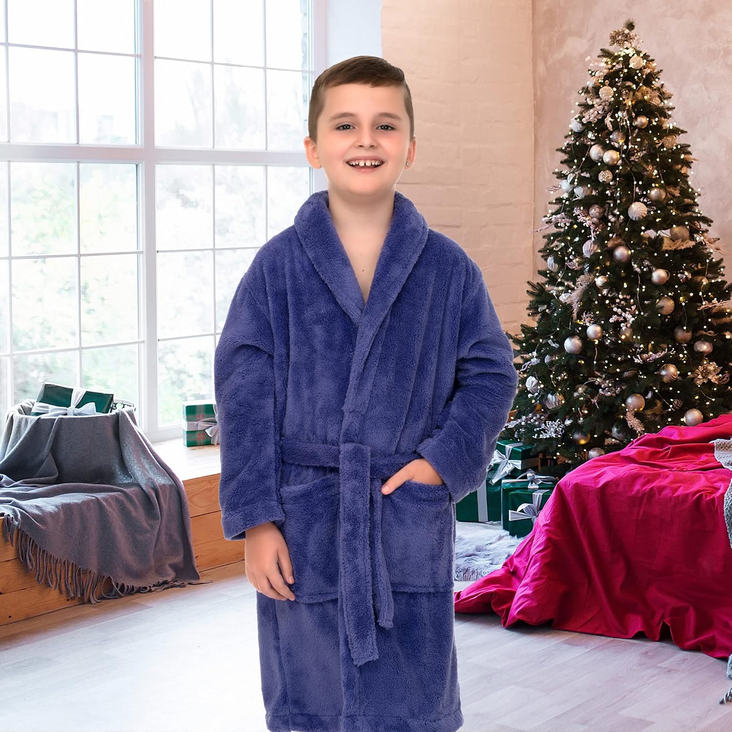 TowelSelections Boys Robe, Kids Plush Shawl Fleece Bathrobe: Clothing, Shoes & Jewelry