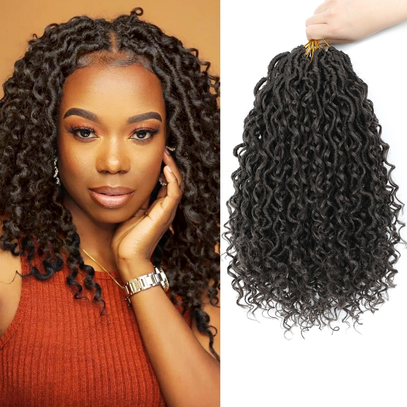 8 Packs Curly Boho Braids Faux Locs Crochet Hair, 14 Inch Goddess Locs Crochet Hair, Hippie Locs, Hair Extensions (14 Inch, 8 Packs, 4#)