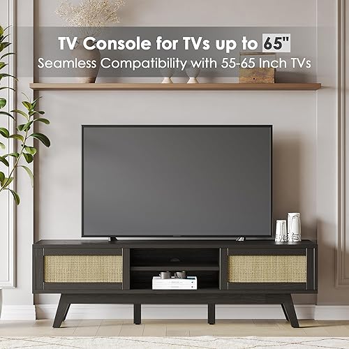 Miniatura 3 de Consola de TV de madera moderna de mediados de siglo de 59 pulgadas, soporte de TV bohemio para TV de 556065 pulgadas, consola multimedia de perfil