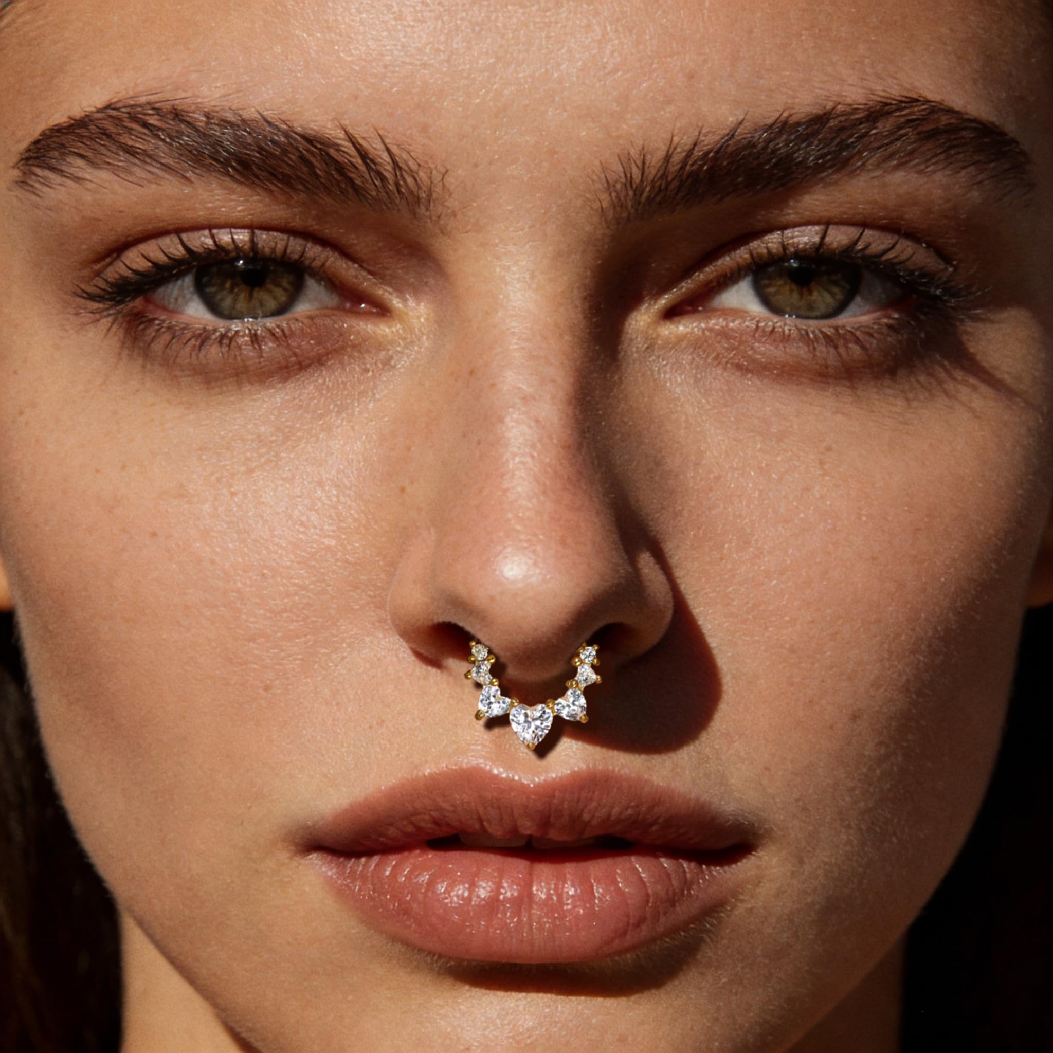 MIYUEFAN Piercing para la nariz para mujer, acero inoxidable, oro y plata, piercing para la nariz, hélix, septum, tragus, conch, piercing labial, nariz, anillos, circonitas, 8 mm/10 mm — view 6