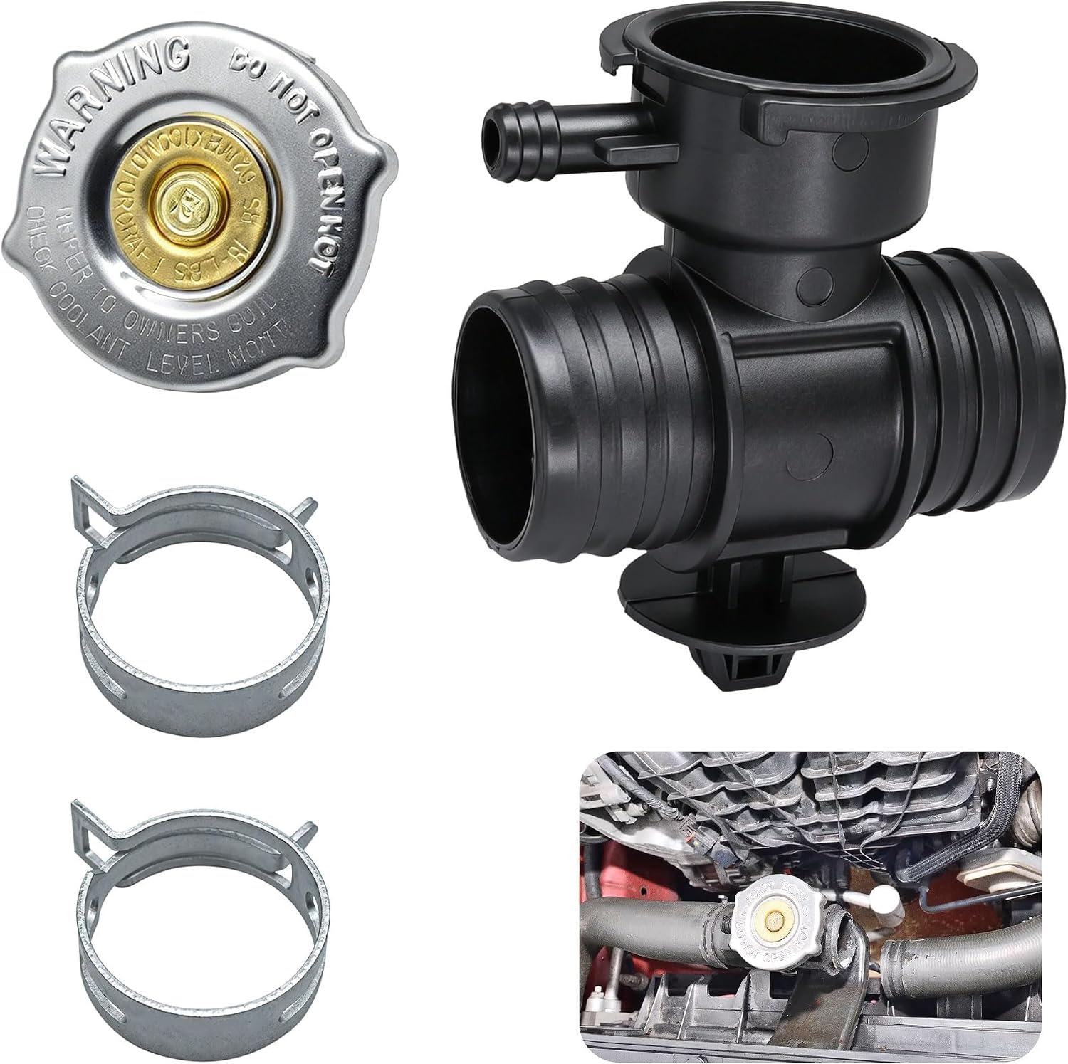 Radiator Coolant Filler Neck with Radiator Filler Cap Fit for 1993-2018 Chrysler 200 Sebring for Caliber Dodge Avenger Durango Dakota for Jeep Compass Patriot Replace 52028810AL 52029195AK