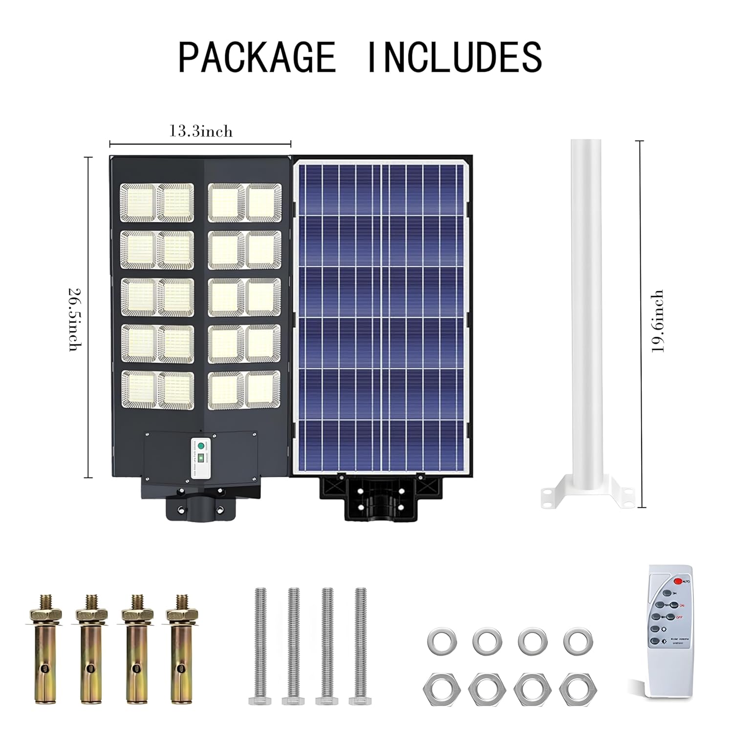 1000-3000W Solar Street Light Outdoor, 6500K Commercial Parking Lot Lamp Dusk to Dawn, Waterproof Remote Control Solar Security Flood Light, Motion Sensor, Court Road,Path,Piazz,Driveway (1A-3000W)