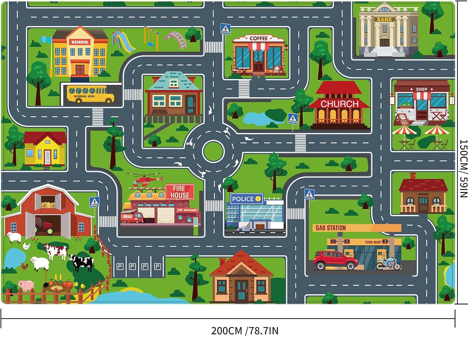Kids Car Playmat, Kids Rug for Playroom Car Mat Town City Road Traffic Rugs, Play Mat for Floor, Extra Large Boys Kid Car Track Play Rug (Style Four, 78.7X 59 INCH)