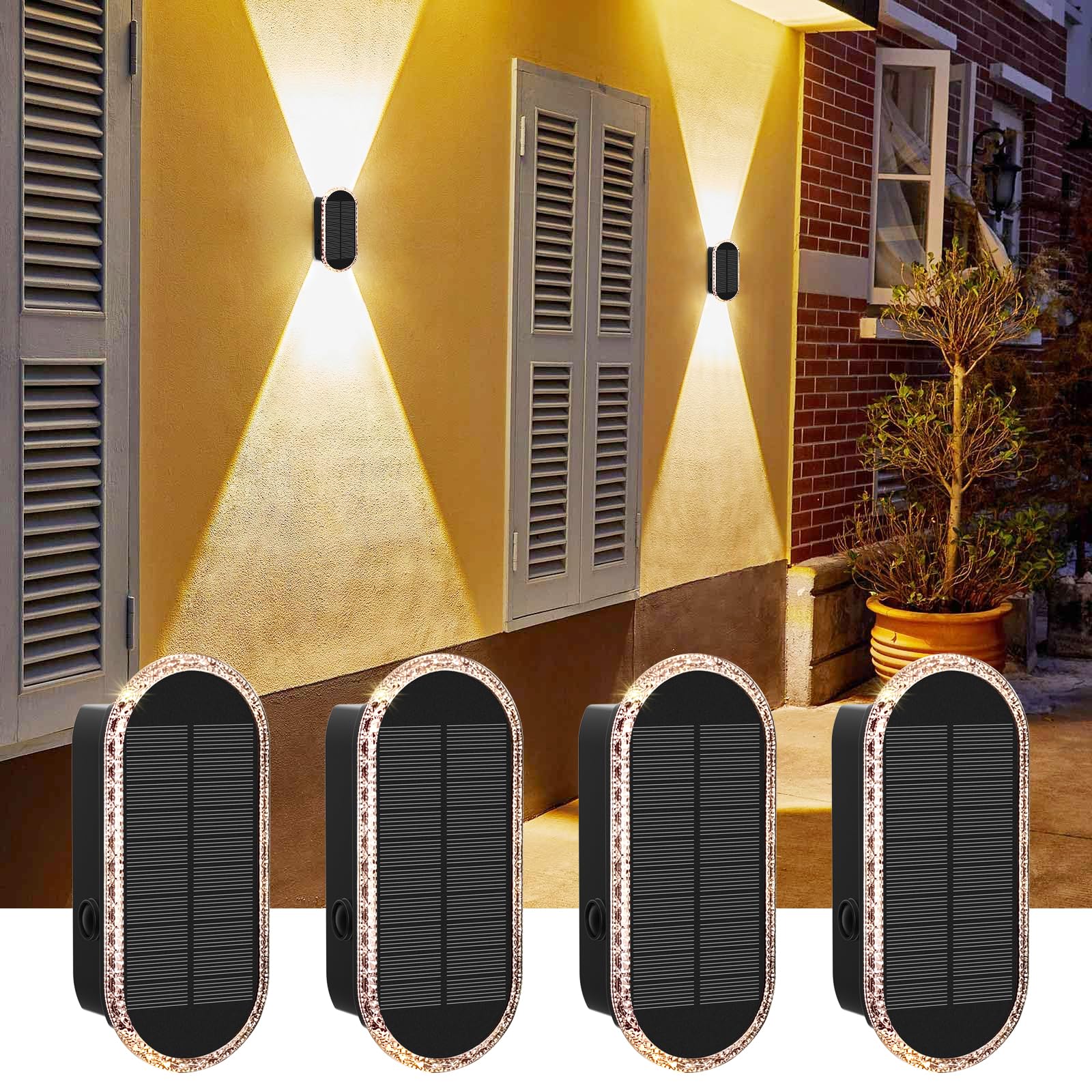 AGOTD Luci Solari da Parete Esterno Sopra e Sotto, 3 Temperature Colore LED, Impermeabile IP65, Luci Giardino, Cortile, Balcone, 4 Pezzi