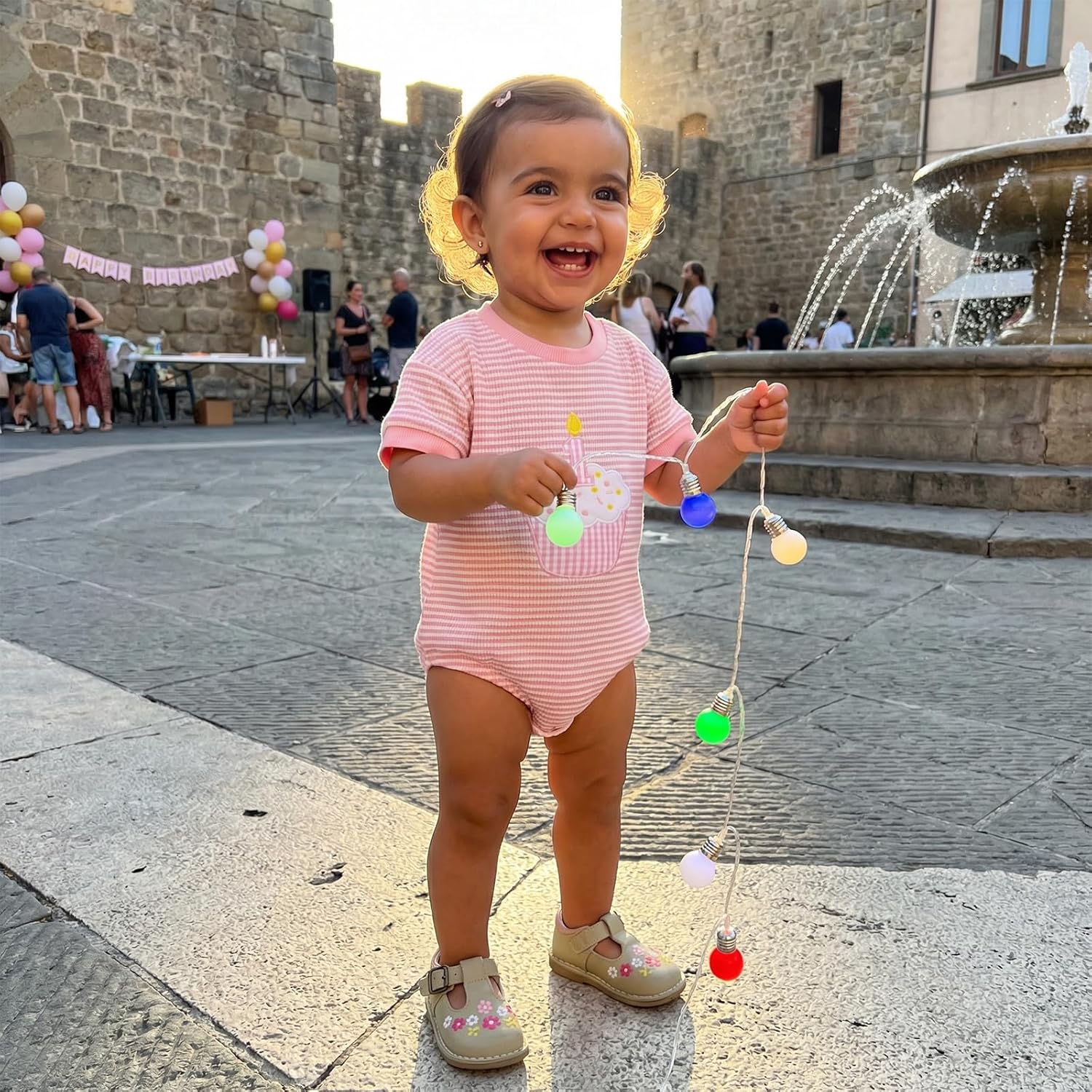 GOOCHEER Baby Girl Boy First Birthday Short Sleeve Romper 1 Cake Embroidery Waffle Knit Jumpsuit Top One Year Old Clothes - Image 3