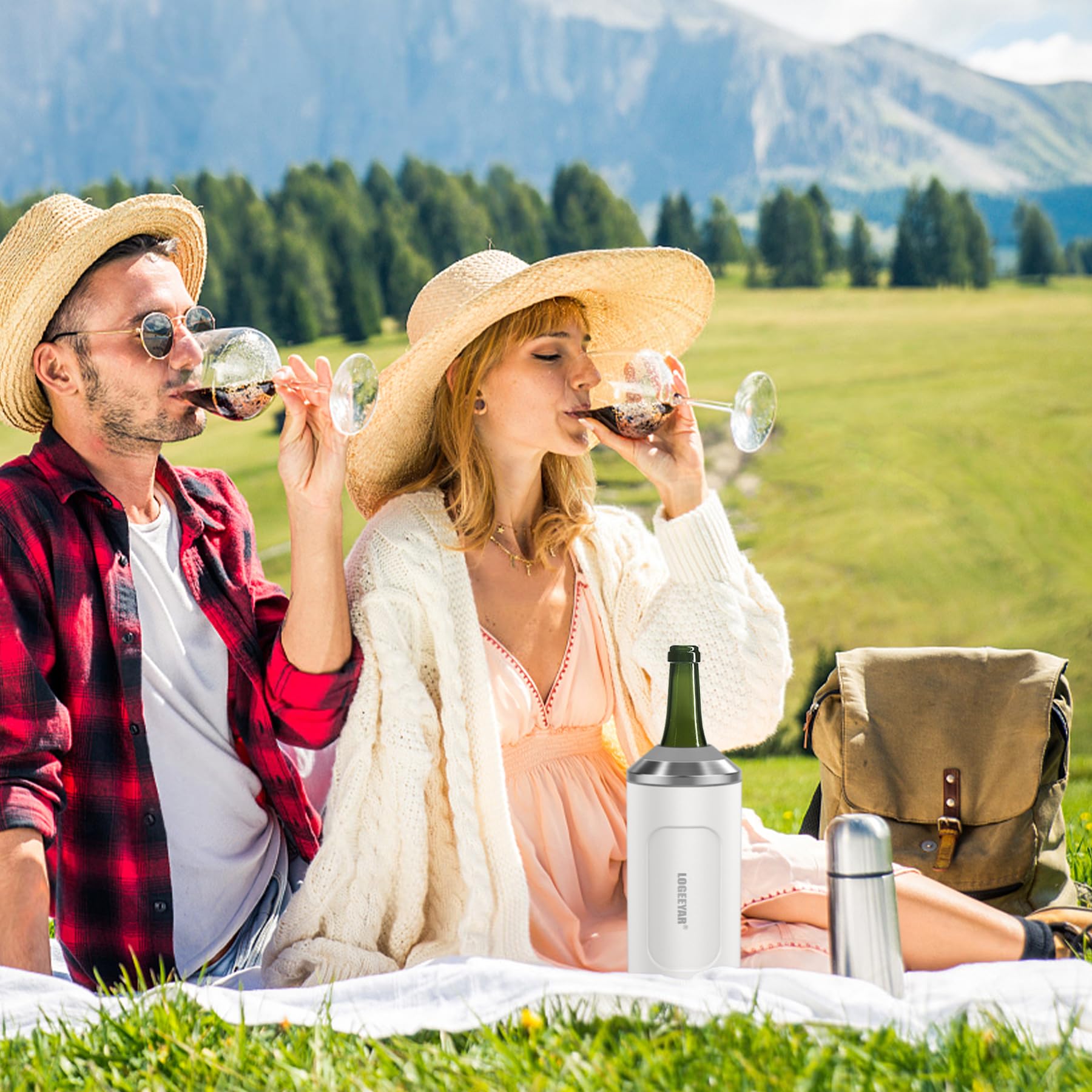 Rafraîchisseur de Bouteille de Vin et Champagne avec Couvercle, Portable 750ml Refroidisseur à Vin en Acier Inoxydable, Cadeaux pour les Amateurs de Vin (Blanc)