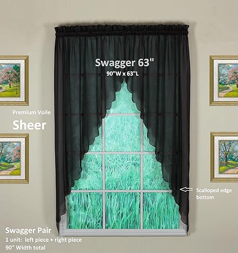 Miniatura 10 de Today's Curtain Emelia - Par de festones de gasa original de 38 pulgadas, negro, 60 pulgadas de ancho x 38 pulgadas de largo