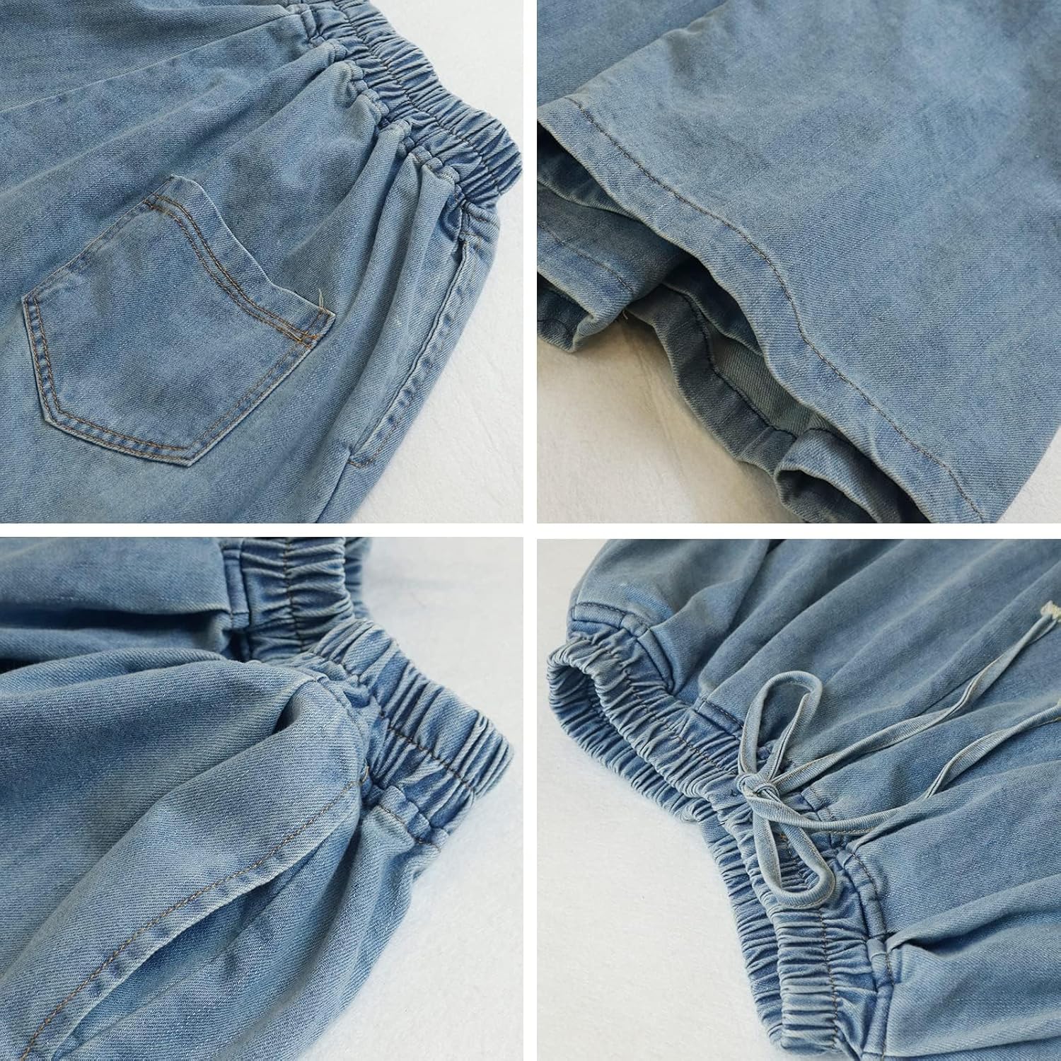 JEGERMIG Women's Wide Leg Baggy Jeans Plus Size Loose Elastic Waist Denim Pants with Deep Pockets Light Blue - Image 7