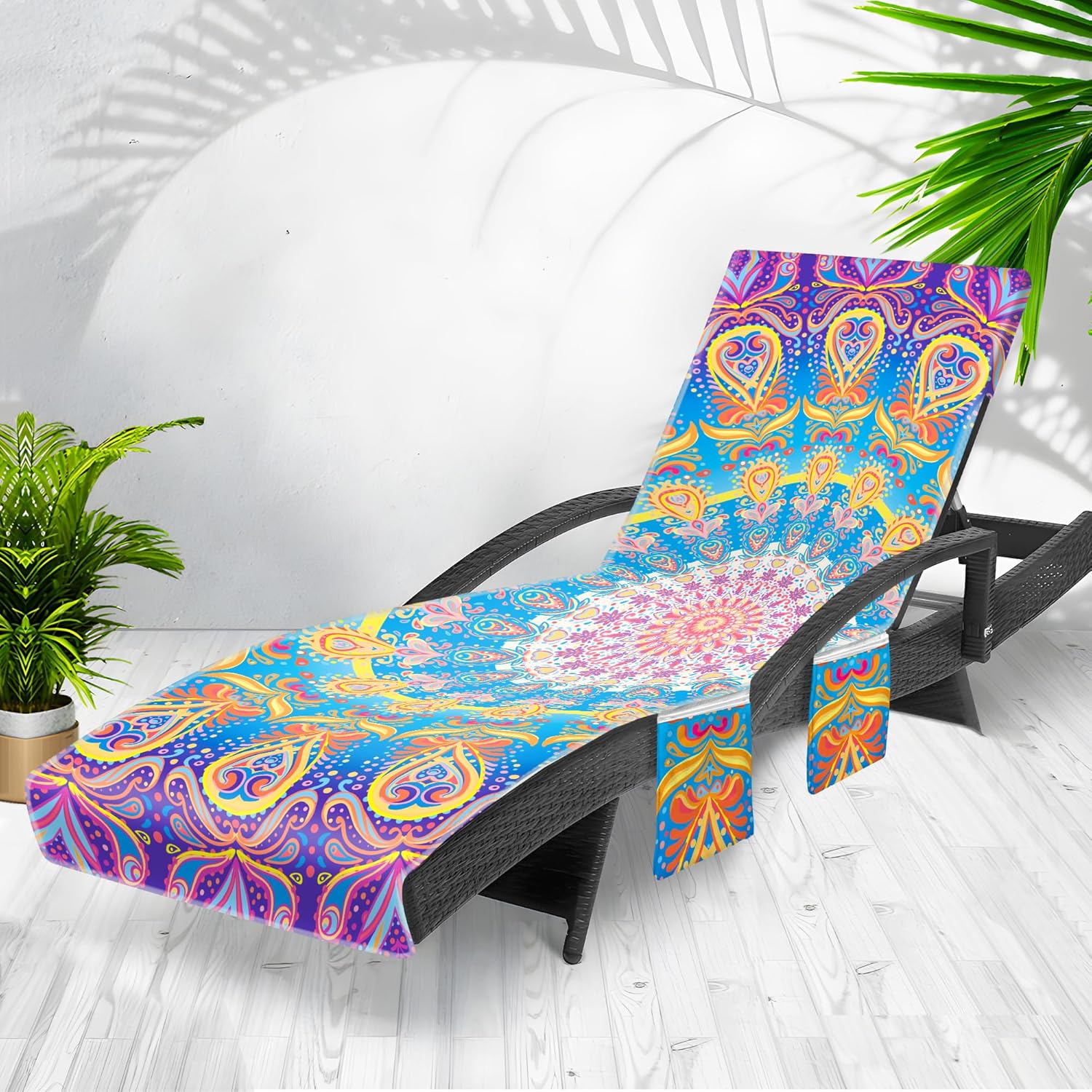 Ruikyhom Beach Chair Cover with Pockets, Lounge Chair Towel