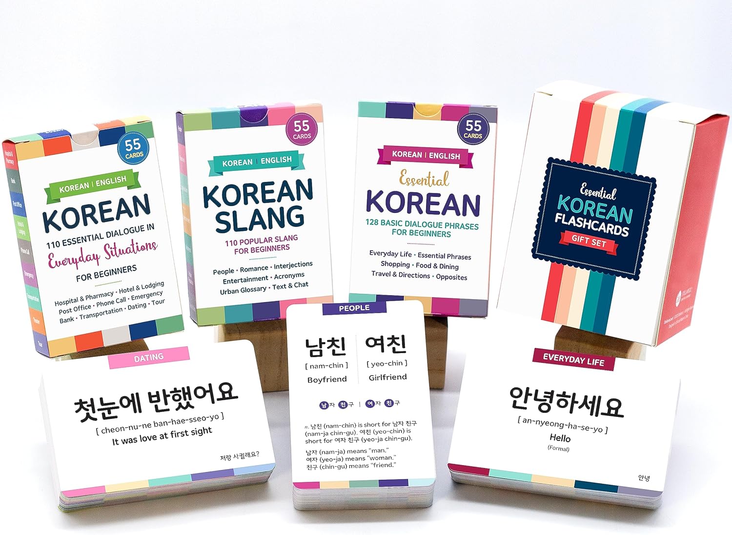 3-Pack Gift Set Korean Basic Conversation Flashcards – Essential Phrases, Everyday Situations, Slang + Free MP3 Audio