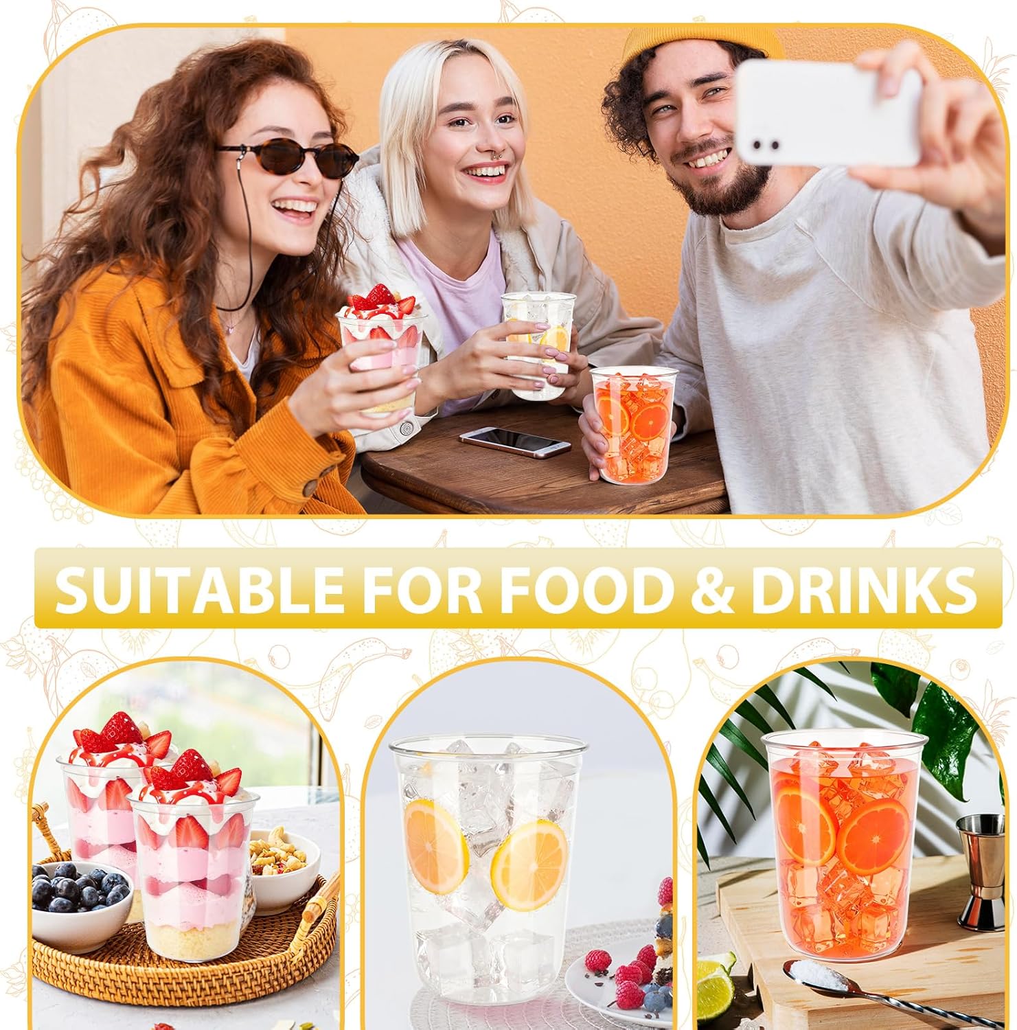 60 Pcs Disposable Stemless Clear Glasses 16 oz NATURAL Arc Crystal Plastic wine glasses Clear Classic Pet Cup for Meeting Weddings Birthdays Cocktail Christmas Party Supplies - Image 7