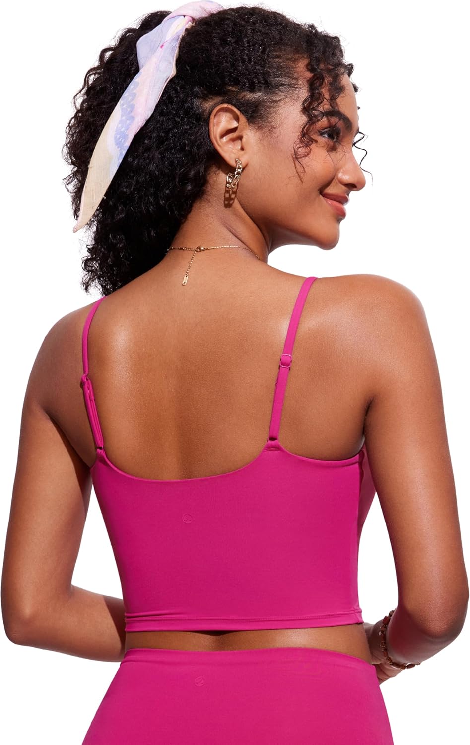 CRZ YOGA Cami Strap Bikini Tops for Women - Padded Scoop Neck Longline Swimsuit Adjustable Bathing Suit Crop Tankini - Image 2