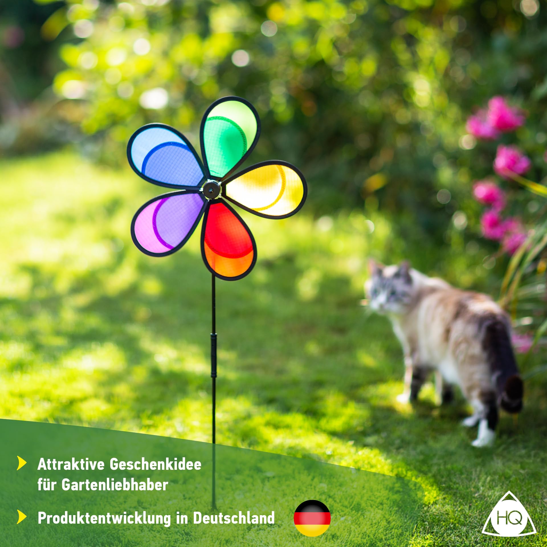 HQ Design Windspiration - Flower, UV-beständige und wetterfeste Windspiel Deko für Garten, Terrasse und Balkon - Windrad inkl. Standstab (Paradise Flower Rainbow)