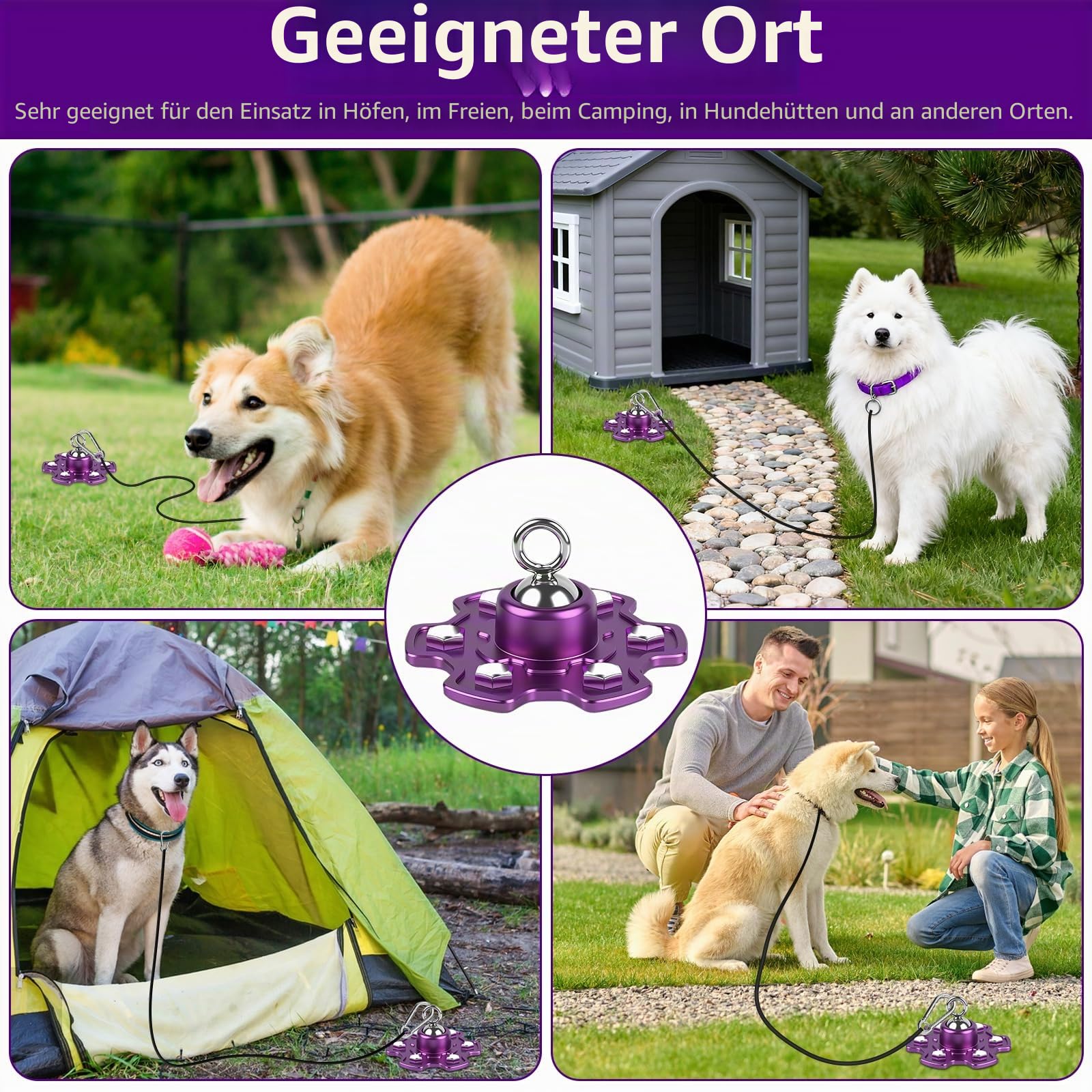Hundepfahl, 360° drehbar, kein Verheddern, robuster Gartenpfahl mit Schraubankern, 81,6 kg Zugkraft