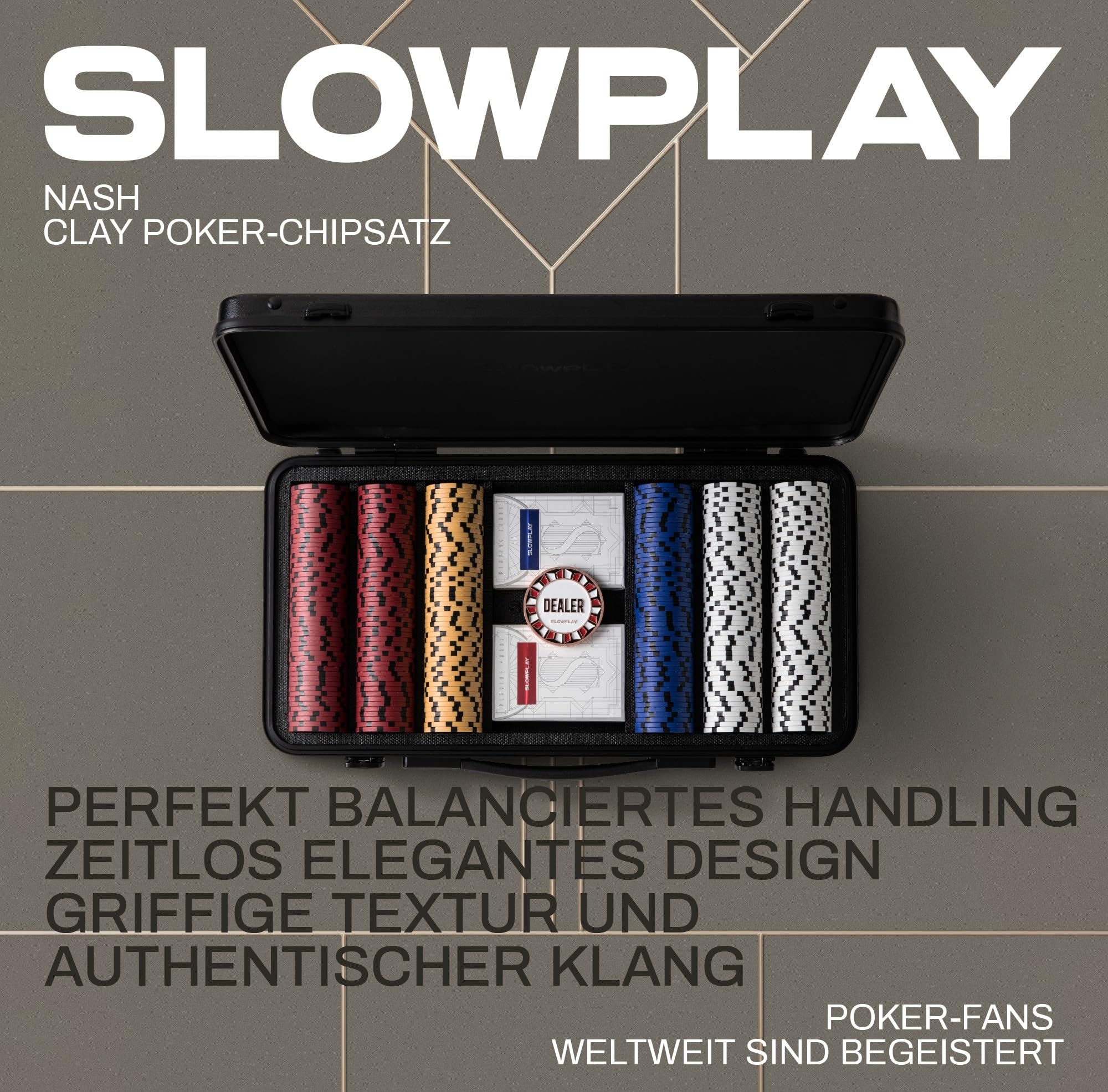 SLOWPLAY Nash Clay-Poker-Set, 14 g/40 mm Chips für Texas Hold’em | Black Gold Edition; 500 nummeriert (Full Set); Premium-Koffer mit PC-Schale; Clay-Verbundchips; Art-déco