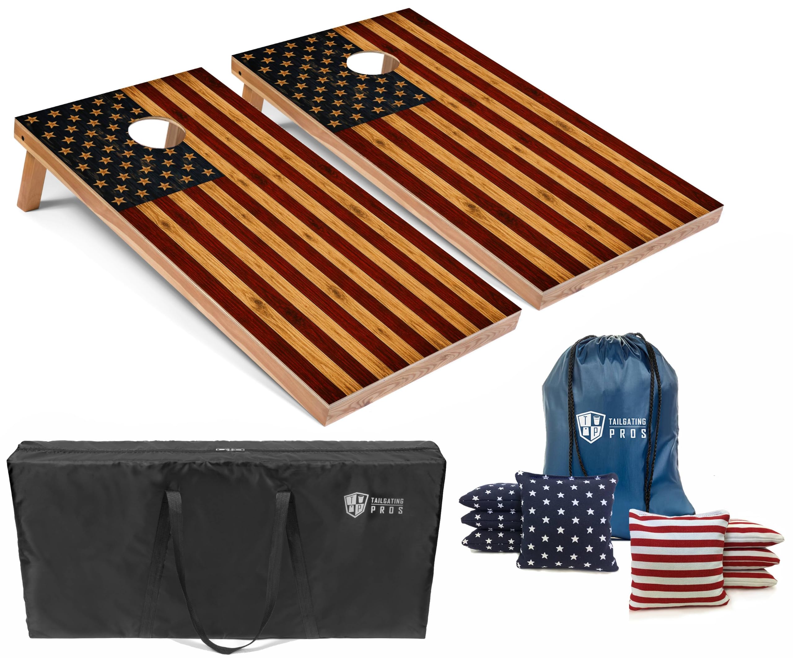 Tailgating Pros Cornhole Boards 4x2 Official Regulation Size – Wooden Design Cornhole Game Set with 8 Bean Bags, Carrying Case &amp; Tote – Outdoor Tailgate Yard Game
