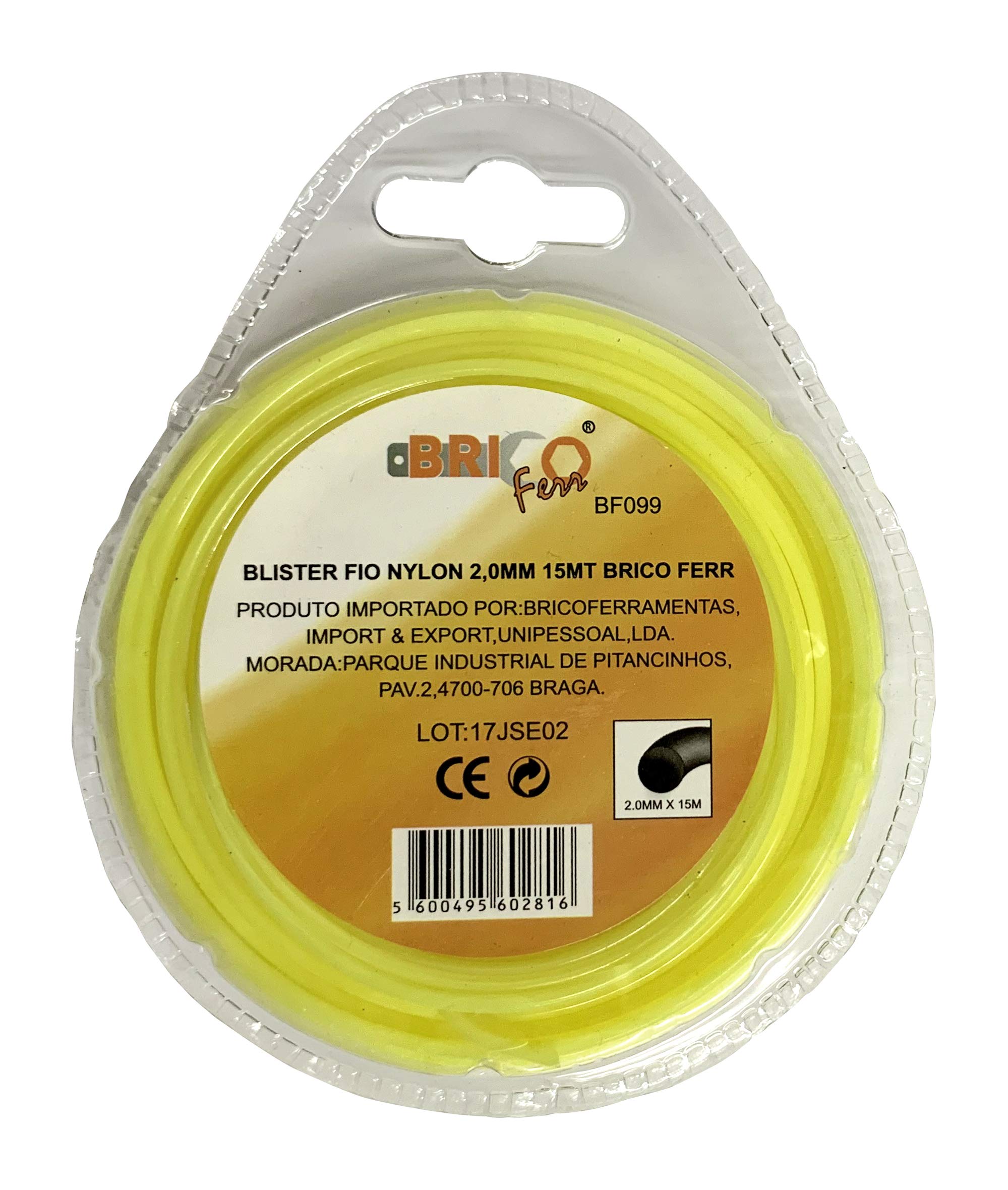 Bricoferr BF099 - Hilo para desbrozadora (2 mm x 15 metros, redondo)