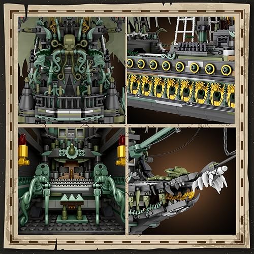 Miniatura 10 de JMBricklayer Juguetes de construcción de barcos piratas con luces, barco fantasma volador holandés modelo barco barco 40001, juegos de construcción