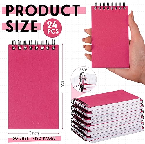 Miniatura 2 de Cholemy 24 cuadernos pequeños en espiral de 3 x 5 pulgadas, mini bloc de notas en espiral, cuadernos de bolsillo encuadernados en la parte superior,
