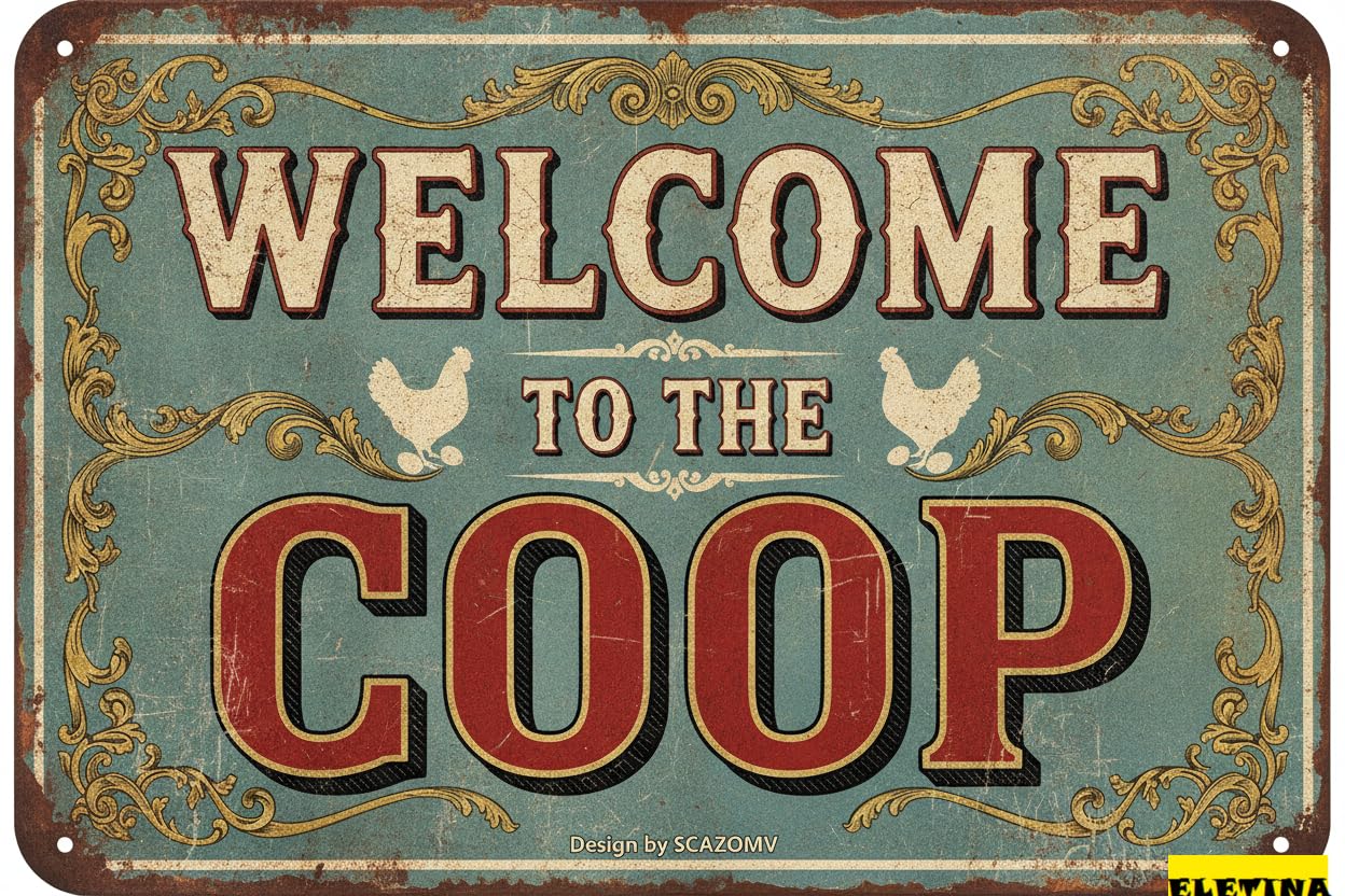 Welcome To The Coop Chicken Tin Sign, 12x8 Inch Decor