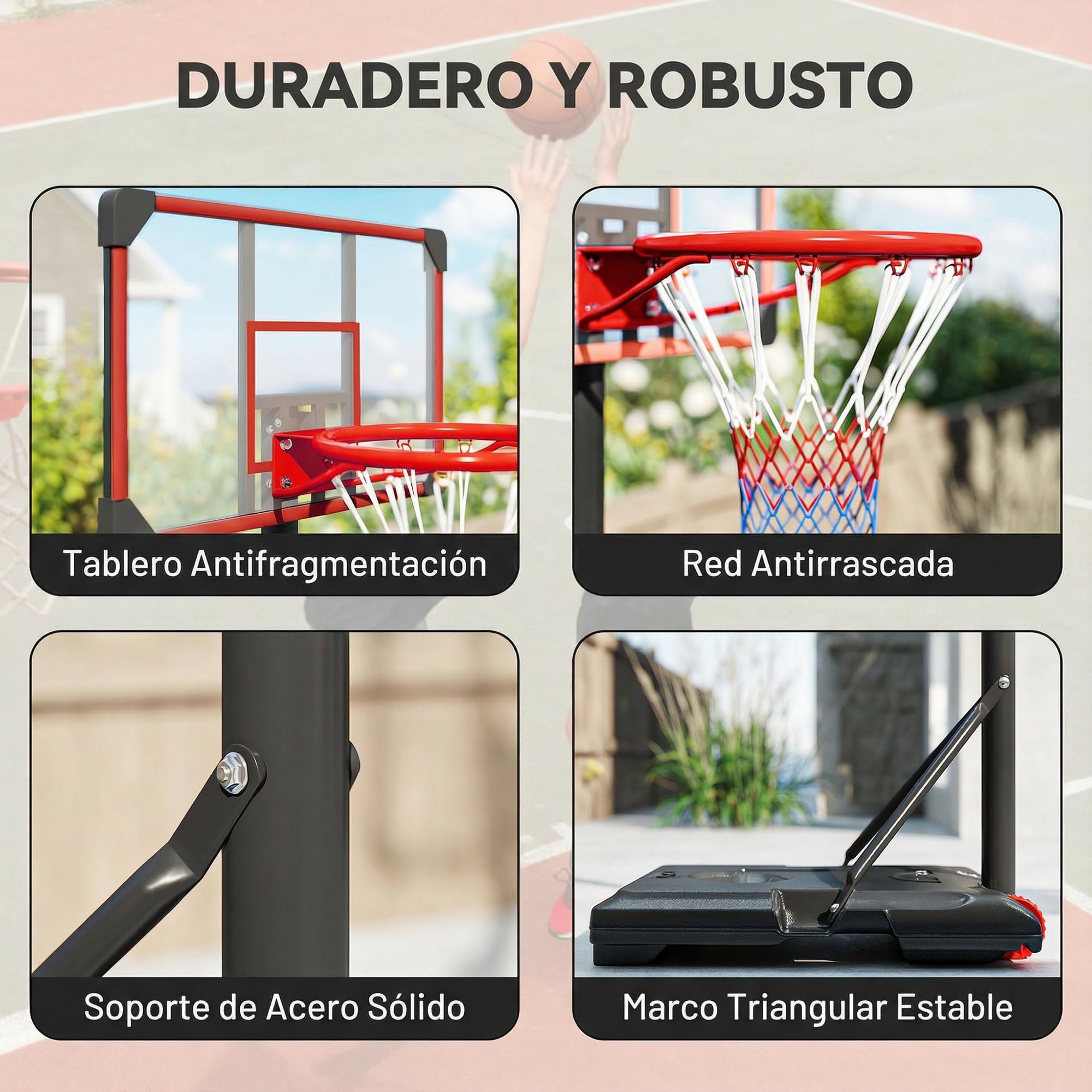 SPORTNOW Canasta de Baloncesto Exterior, Altura Ajustable 178-208 cm, Portátil con Tablero Irrompible