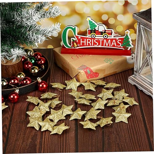 Miniatura 8 de Adornos de estrella con purpurina dorada de 1.9 pulgadas, 30 piezas de mini adornos colgantes de estrella, decoración de árbol de Navidad, colgante