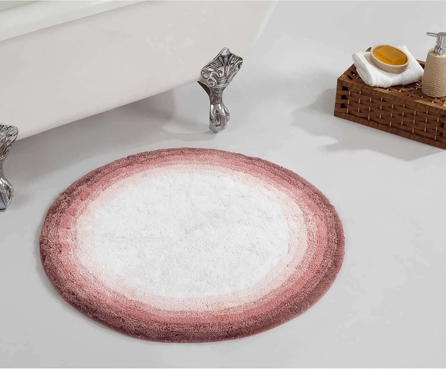 Better Trends Round Bath Mat, 30" Diameter, 100% Cotton Non Slip Bathroom Rug, Water Absorbent, Machine Washable, (Rose) Torrent Collection - Image 2