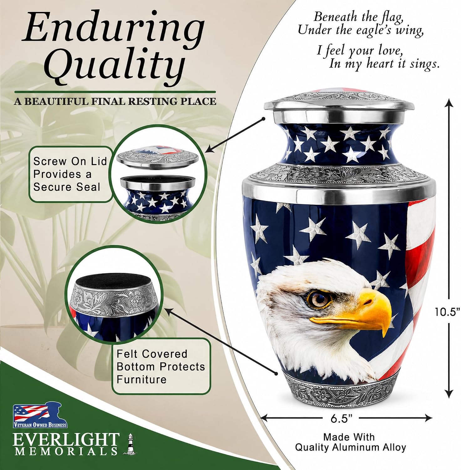 American Eagle Urn for Ashes Adult Male – Large Patriotic Cremation Urns for Human Ashes Adult Man & Women – Memorial Funeral Urn for Home Display, or Burial