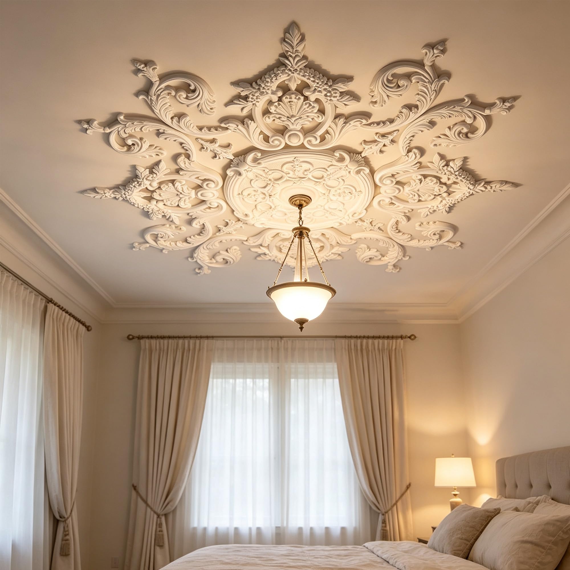124cm Rosone Lampadario Soffitto Bianco Polistirolo Decorativo | Medaglione del Ventilatore Rotonda Moderno per Pareti Portalampada