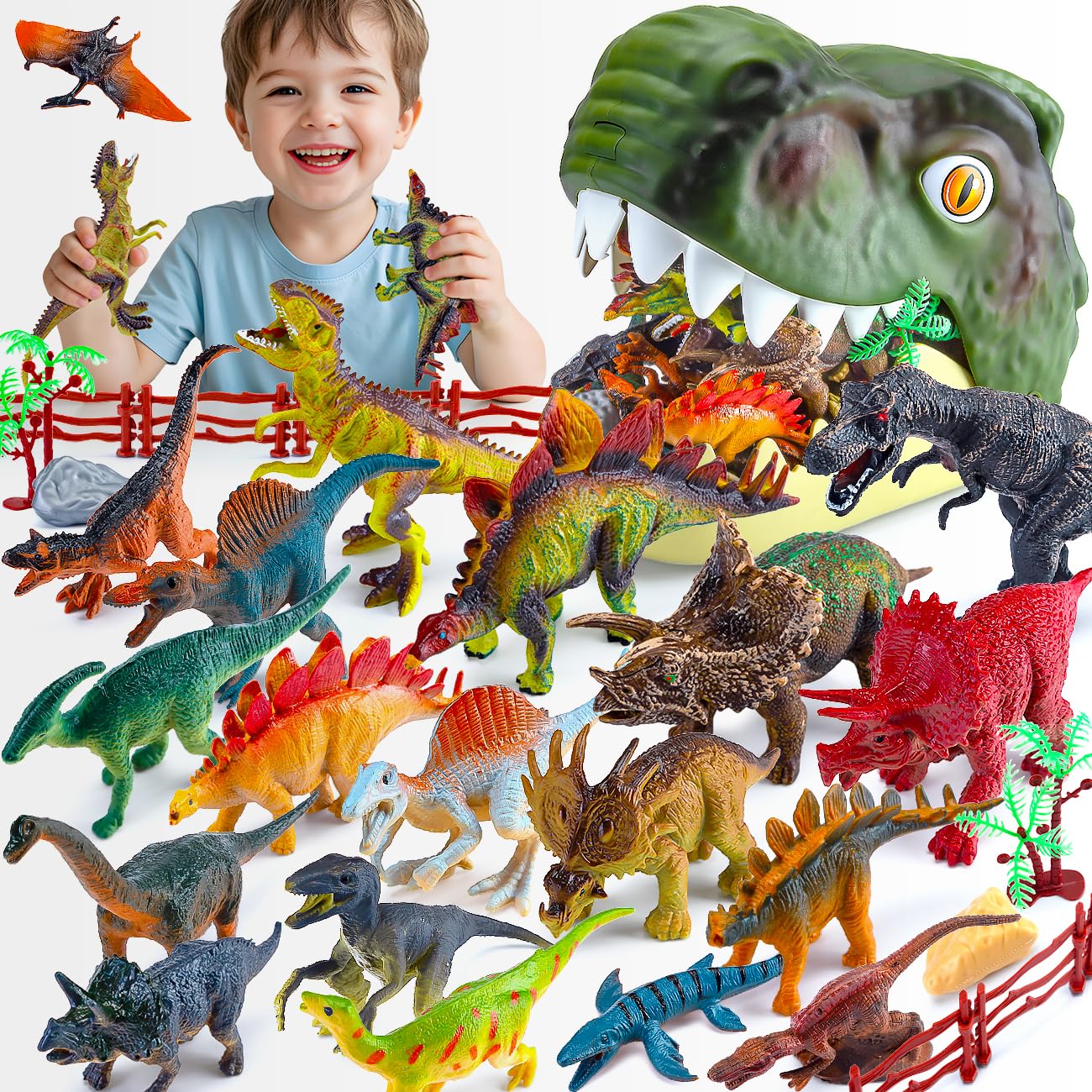 Dinosaur Toys for Kids 3-5: 45 Pieces Realistic Dinosaurs Figures Playset Toys for Toddlers Age 2-4, Dino Christmas Birthday Gifts for 2 3 4 5 Year Old Boys Girls
